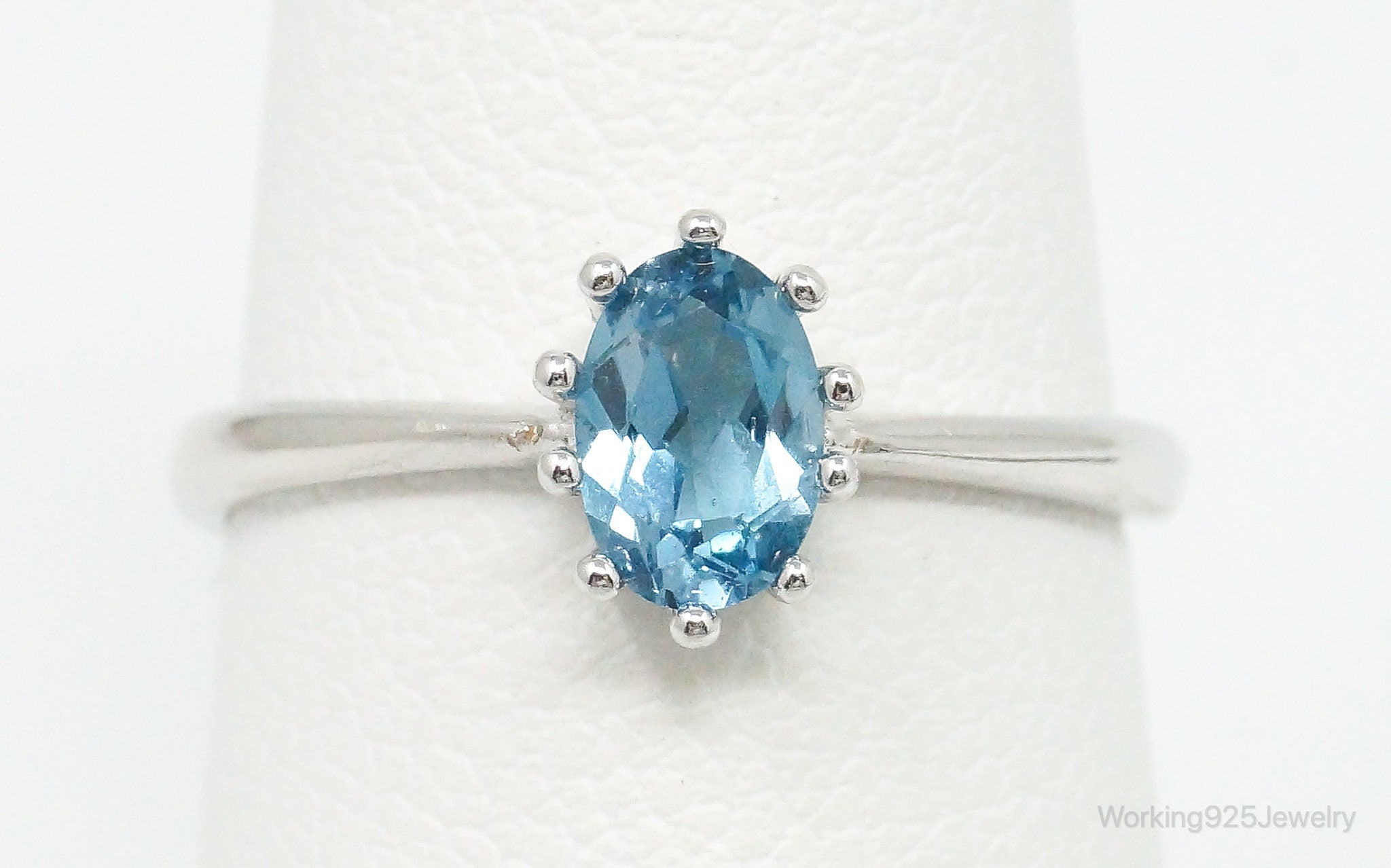 Blue Topaz Sterling Silver Ring - Size 5.25 Adjustable