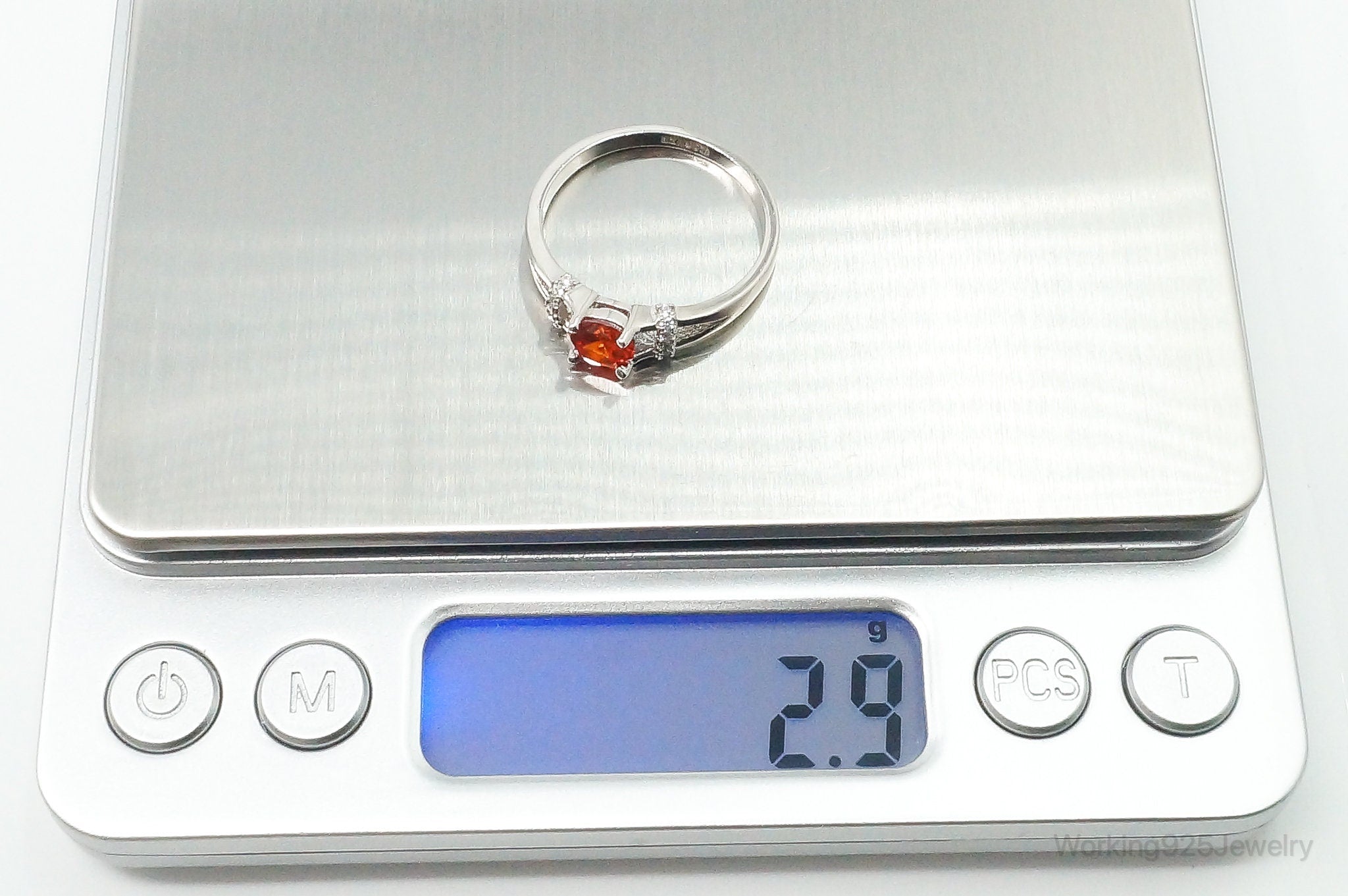 Orange & White Cubic Zirconia Sterling Silver Ring - Size 9.5