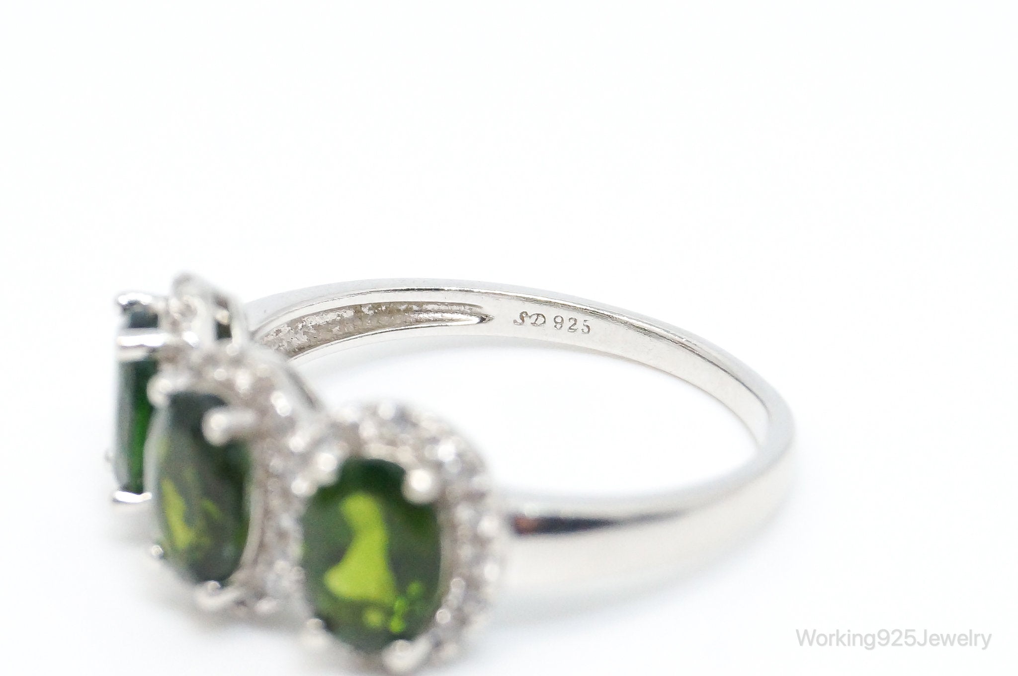 Vintage Designer Peridot Cubic Zirconia Sterling Silver Ring - Size 8.25