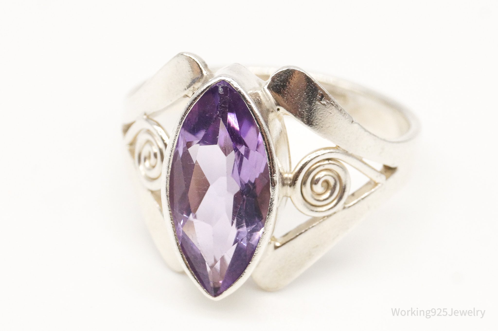 Vintage Designer Sajen Amethyst Sterling Silver Ring - Size 10