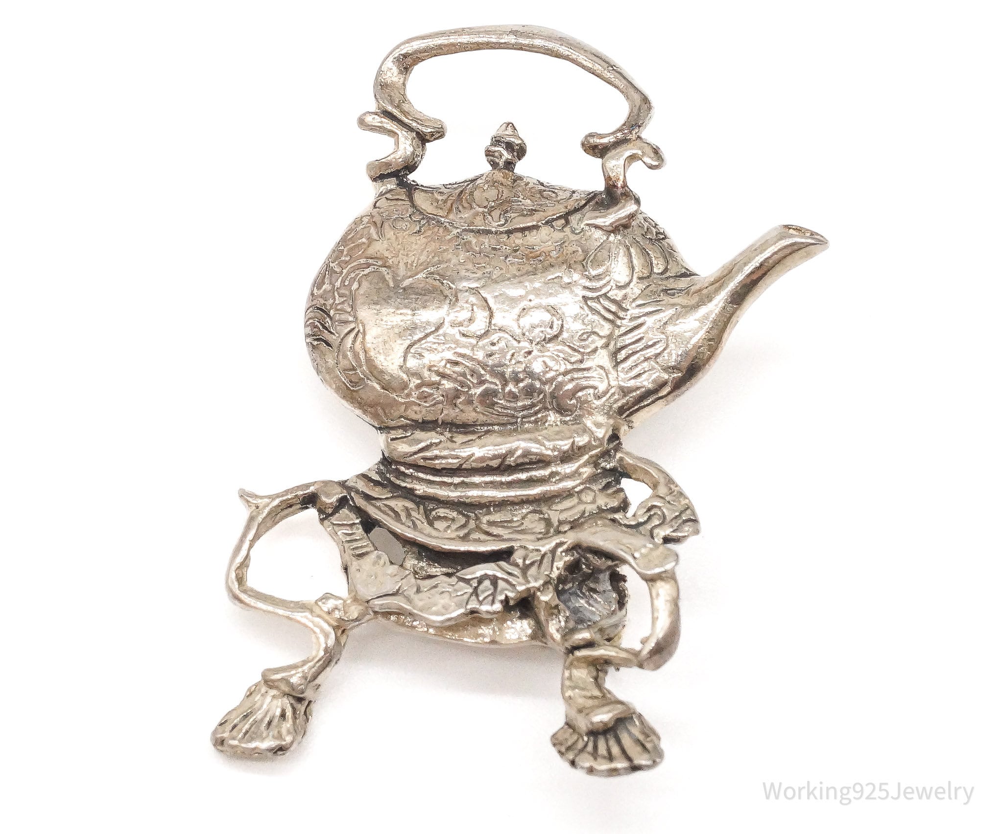 Large Vintage Tea Pot Kettle Sterling Silver Brooch Pin