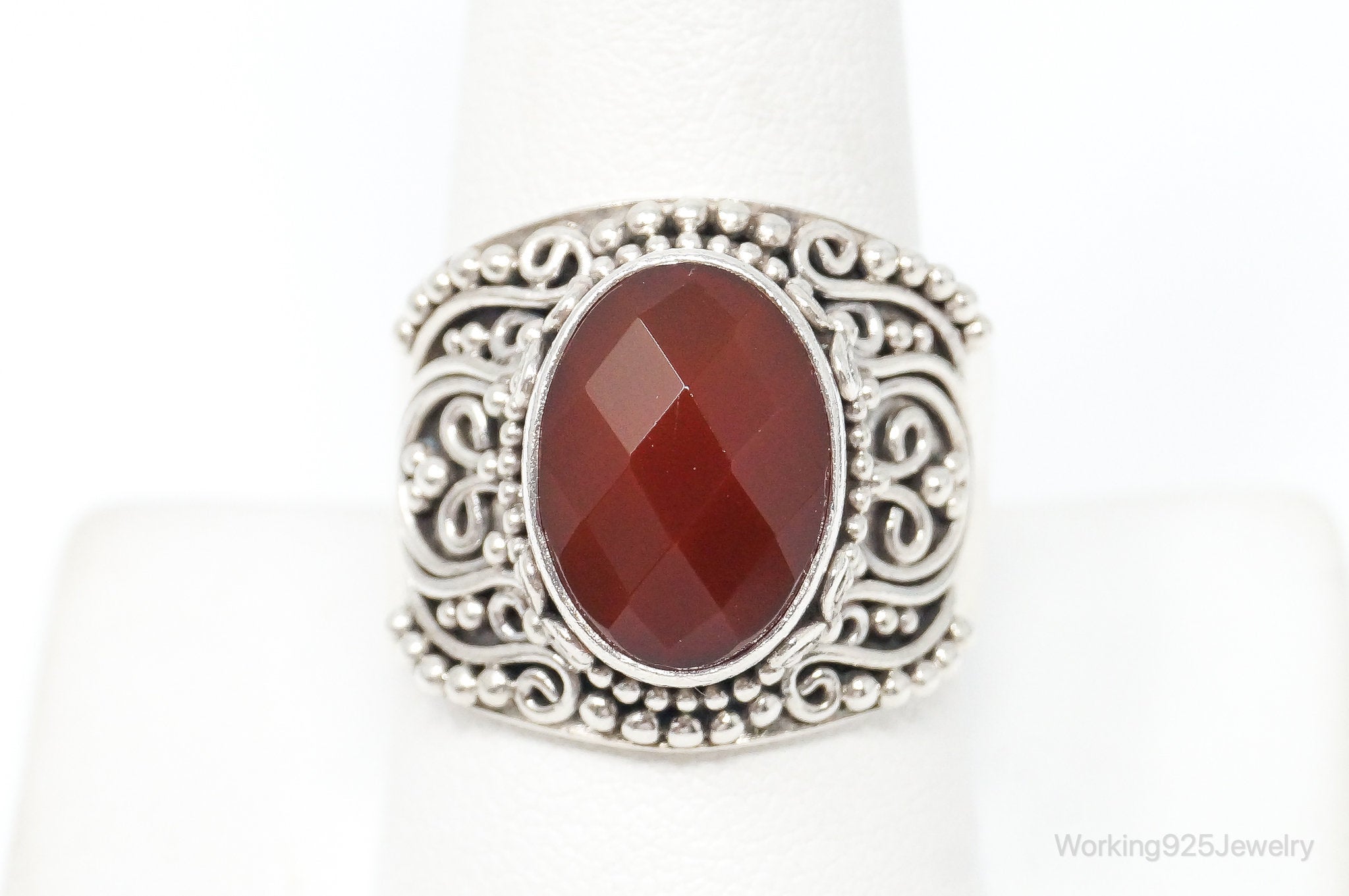 Vintage Designer BA Suarti Carnelian Sterling Silver Ring Size 10.25