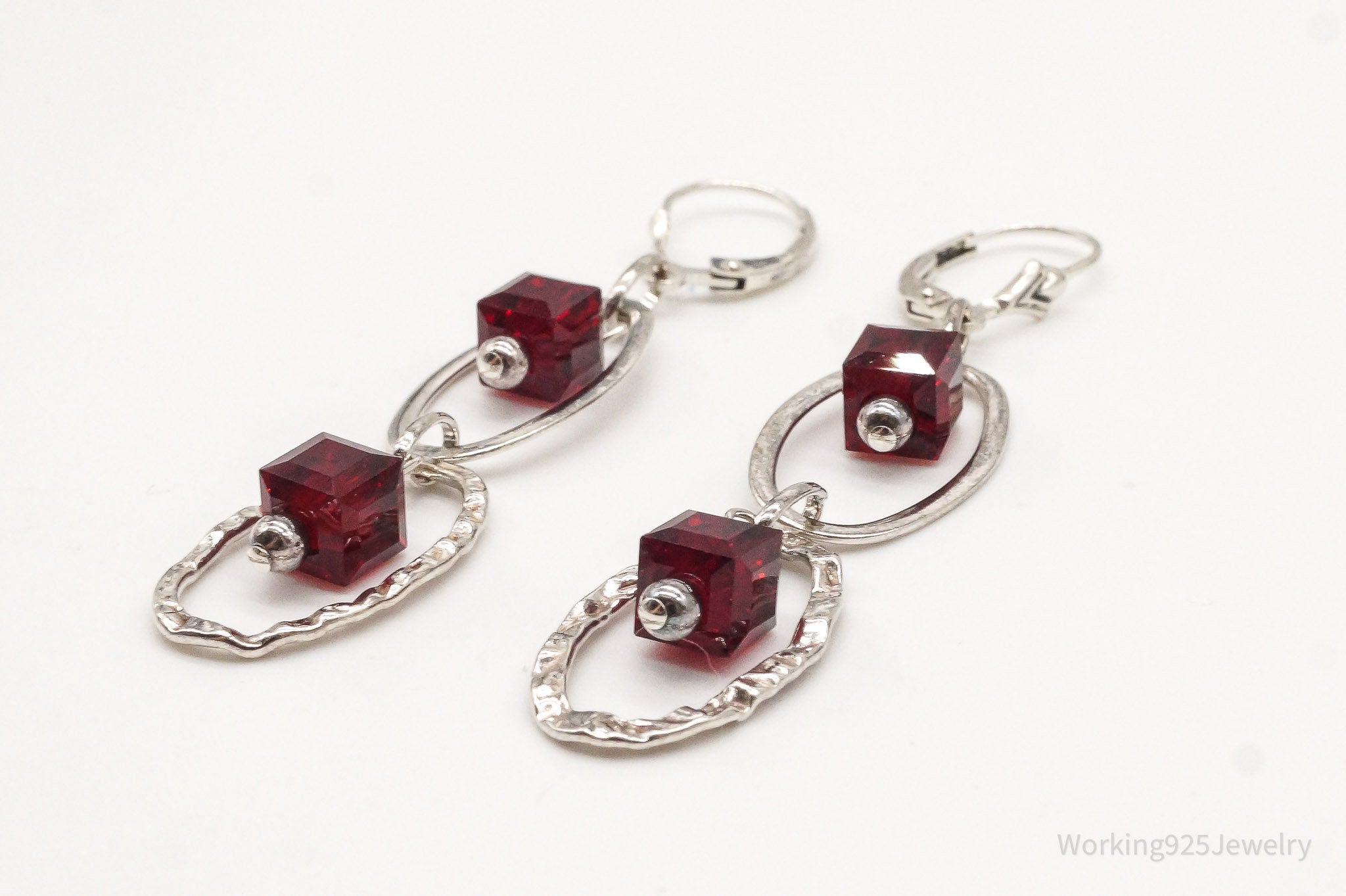 Vintage Garnet Sterling Silver Earrings