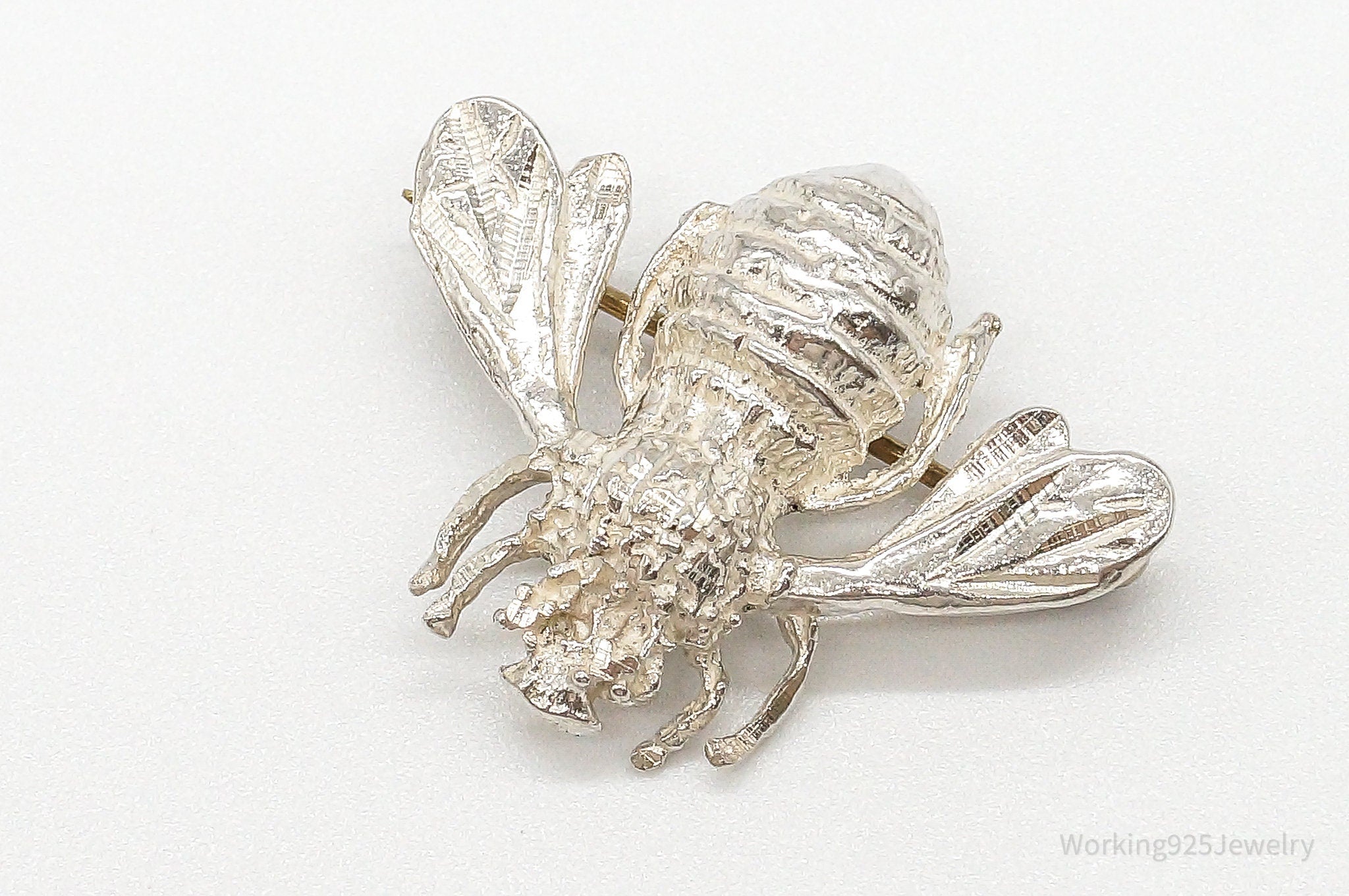 Vintage Brutalist Bee Sterling Silver Brooch Pin