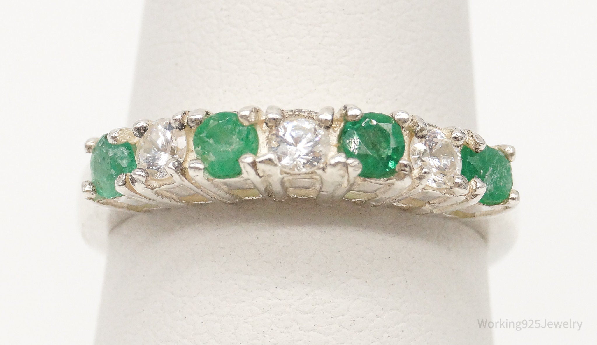 Vintage Avon Emerald Cubic Zirconia Sterling Silver Ring Size 5.25