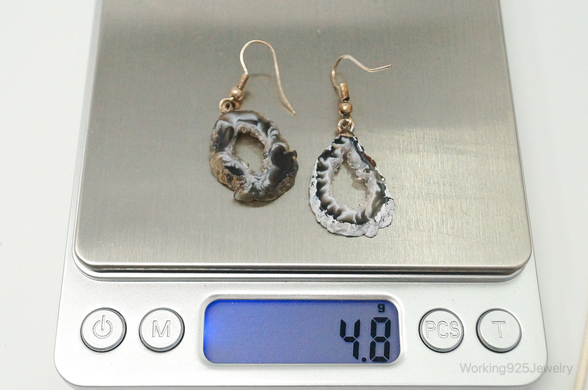 Natural Agate Geode Sterling Silver Earrings