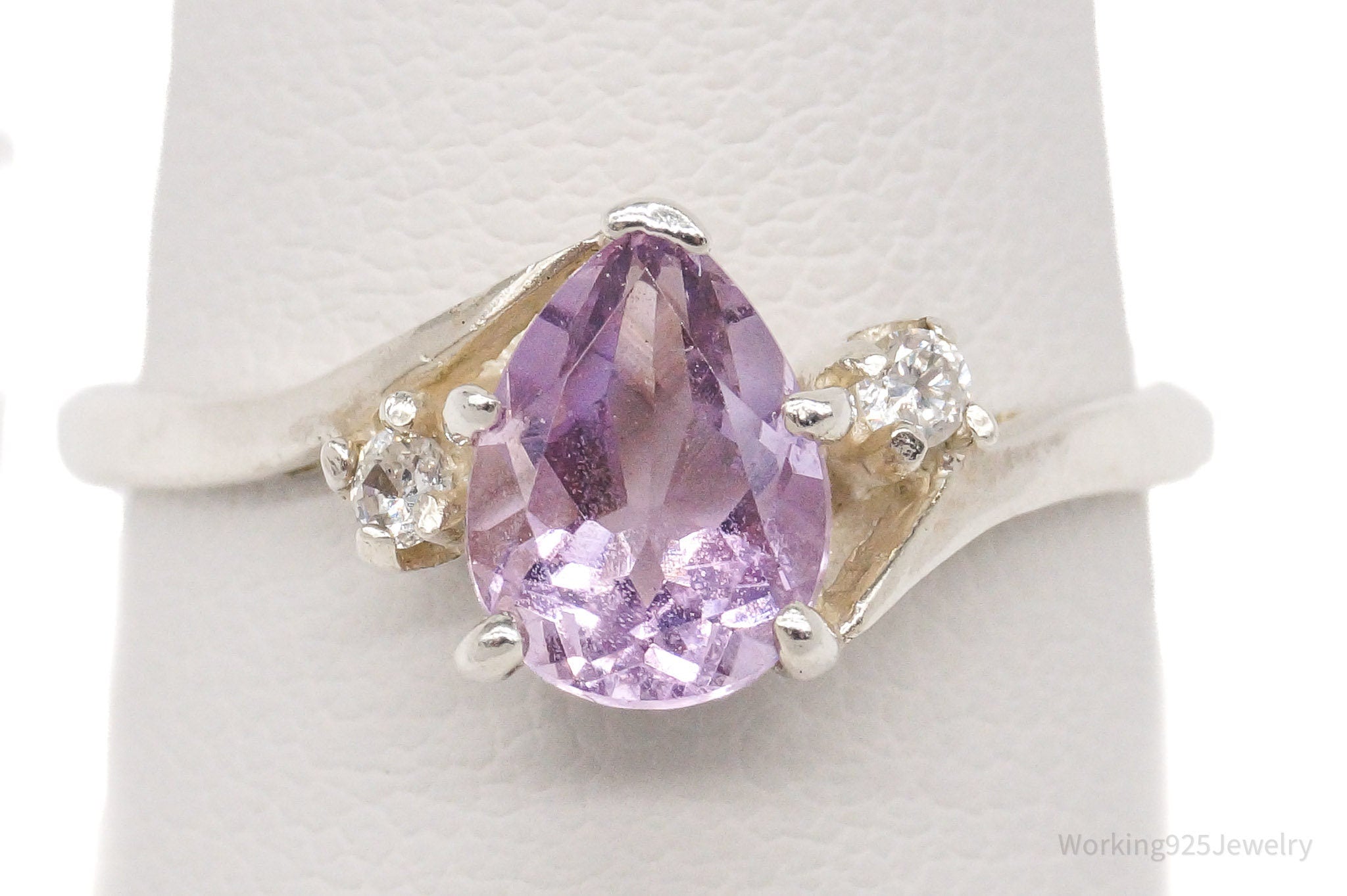 Vintage Amethyst Cubic Zirconia Sterling Silver Ring - Size 8