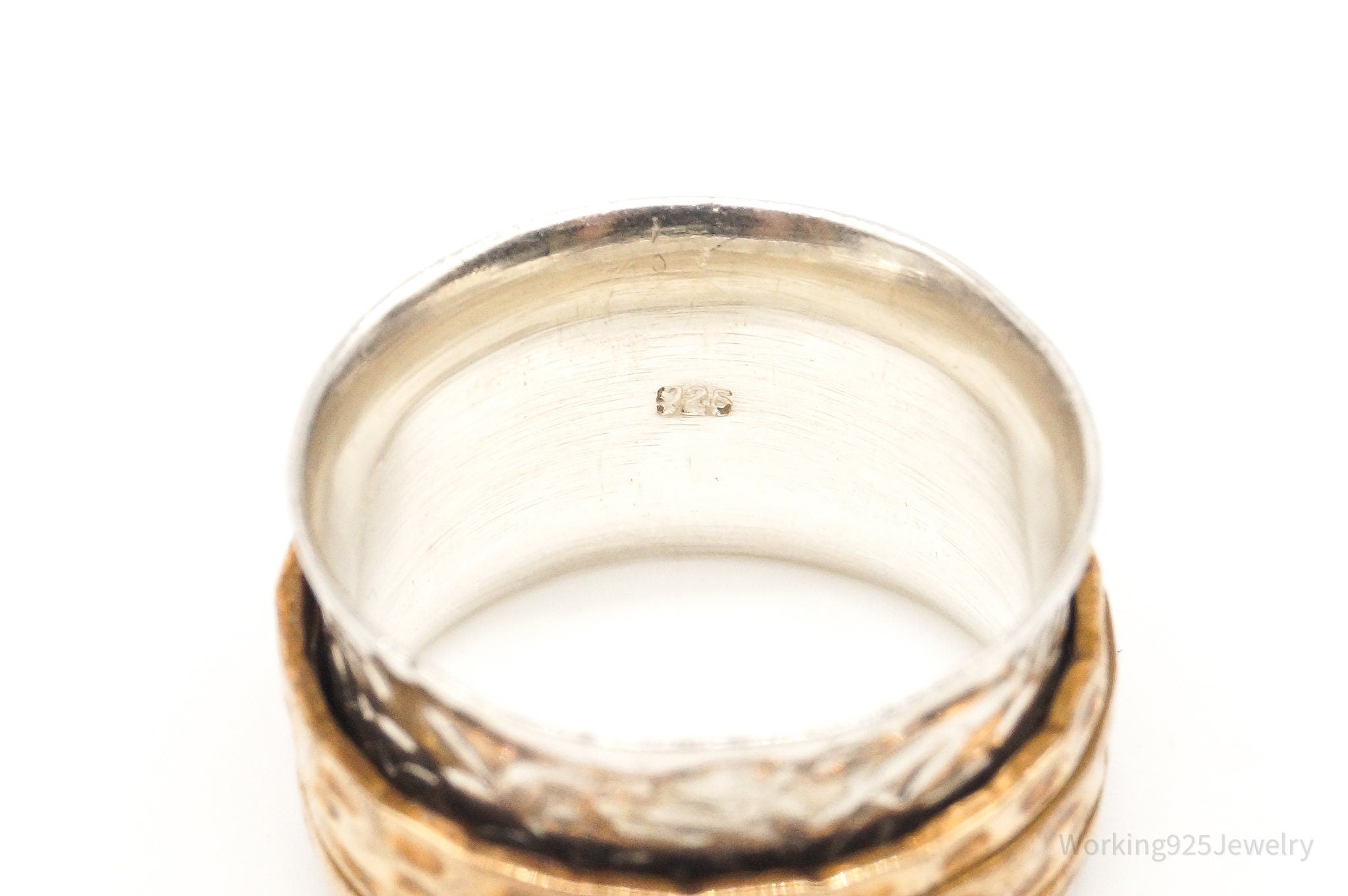 Vintage Brass Hammered Sterling Silver Spinner Ring - Size 8.25