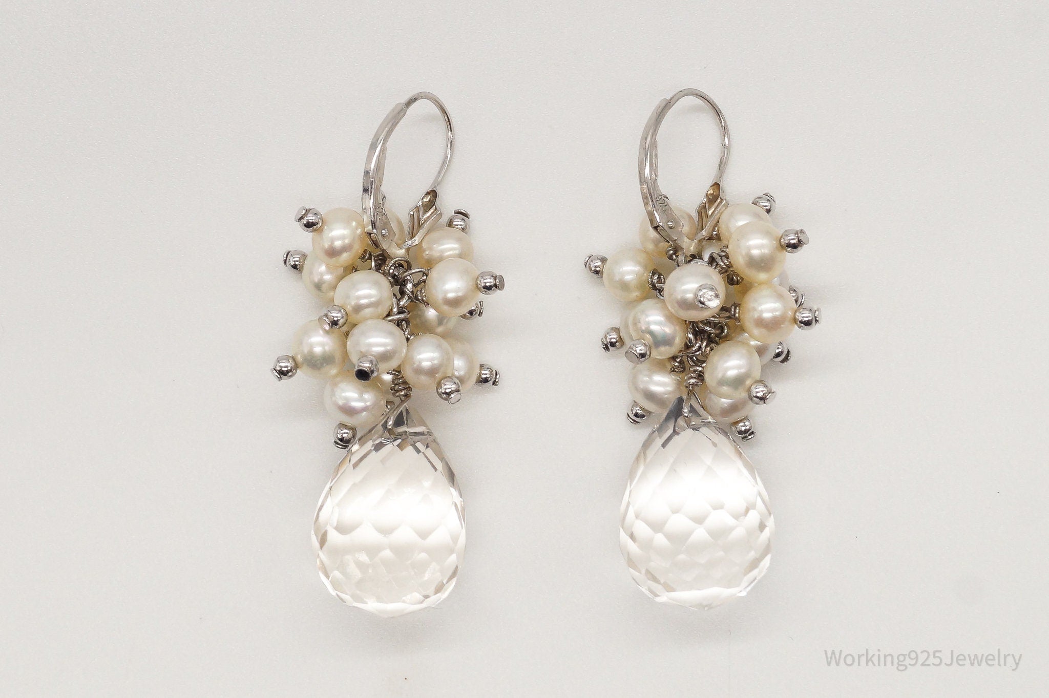 Vintage Crystal Quartz Pearl Sterling Silver Earrings