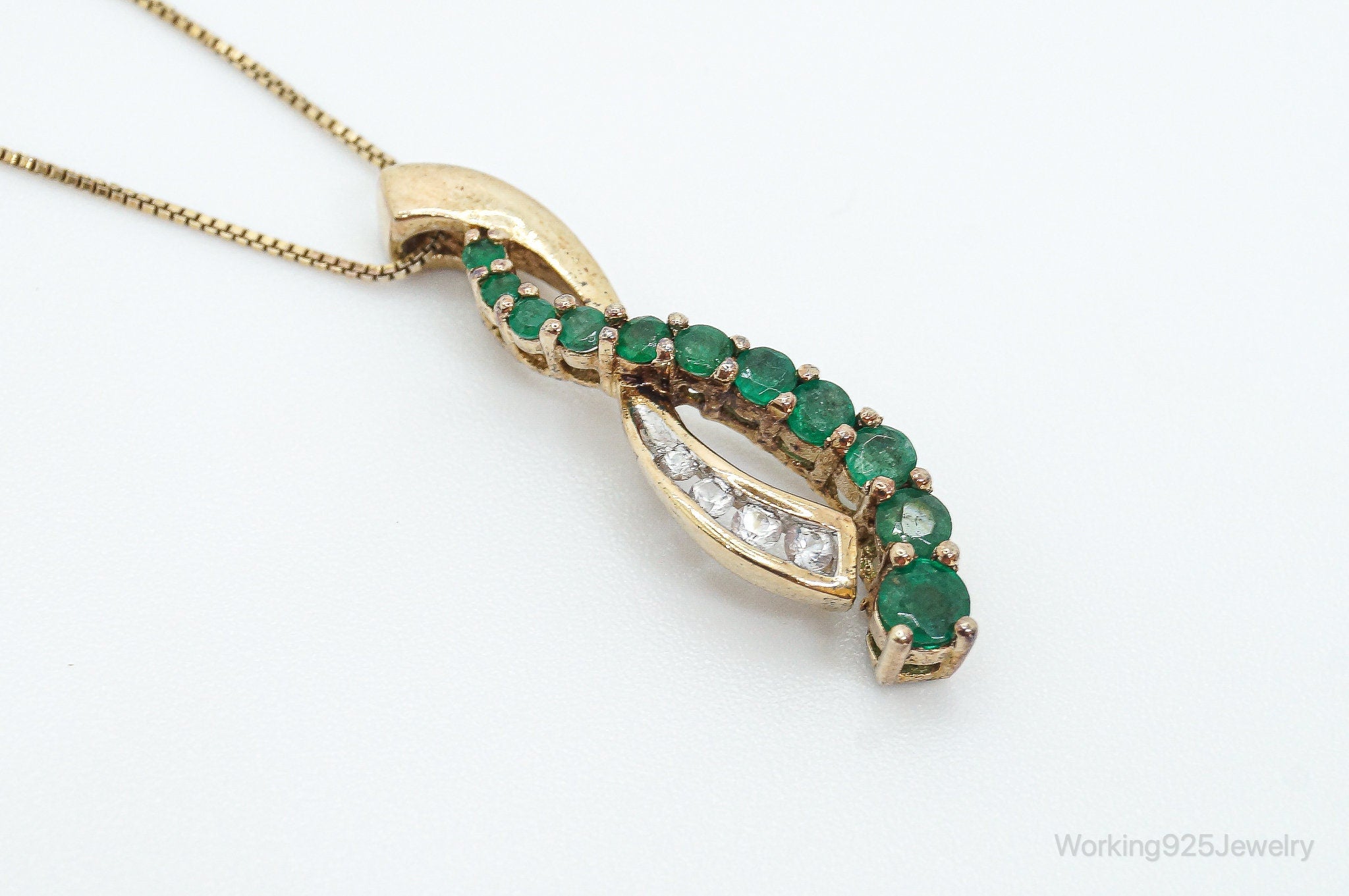 Designer Emerald Cubic Zirconia Gold Vermeil Sterling Silver Necklace