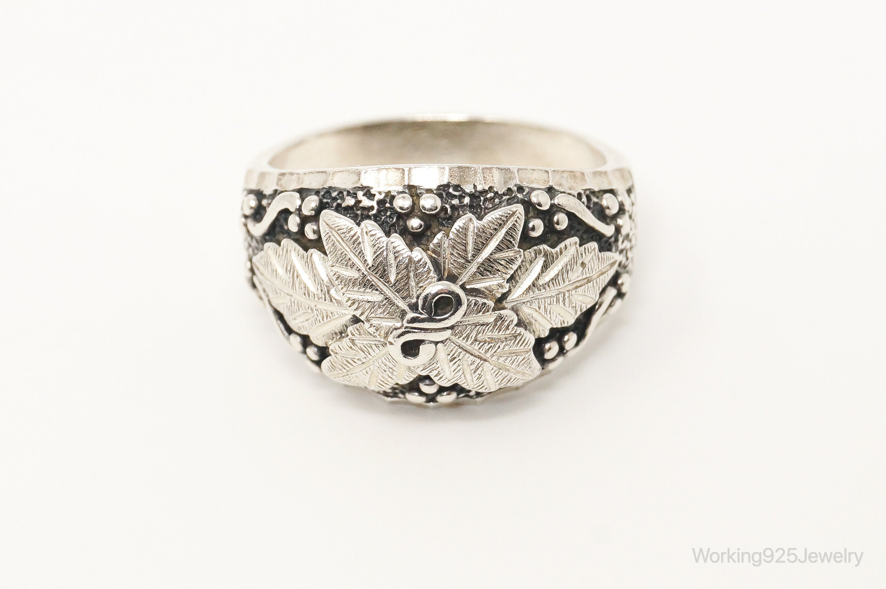 Vintage Designer WM Co Grape Vine Leaves Sterling Silver Ring - Size 12.75