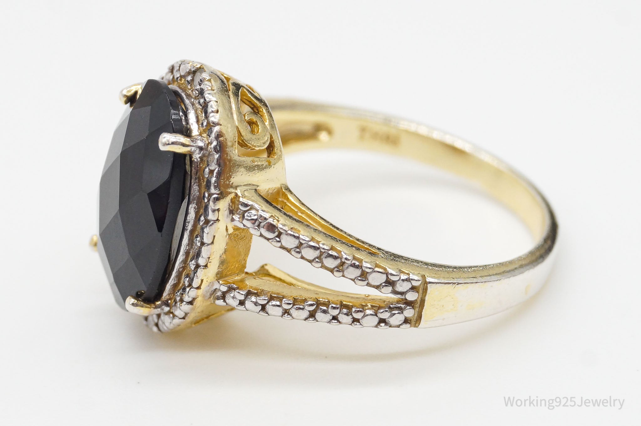 Designer FAS Black Spinel One Diamond Gold Over Sterling Silver Ring - Size 6