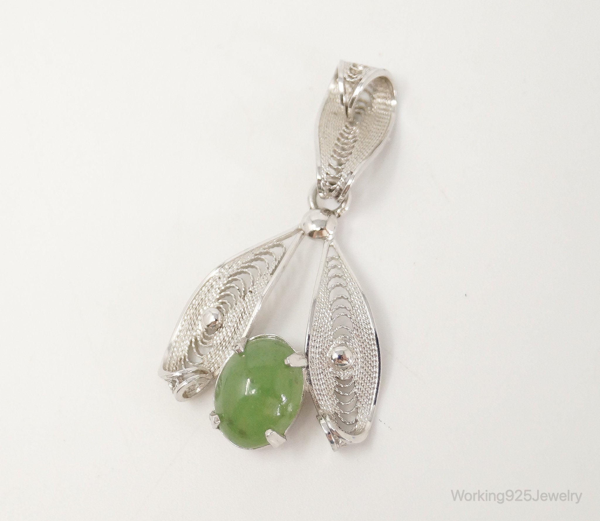 Vintage Designer Sorrento Jade Sterling Silver Pendant