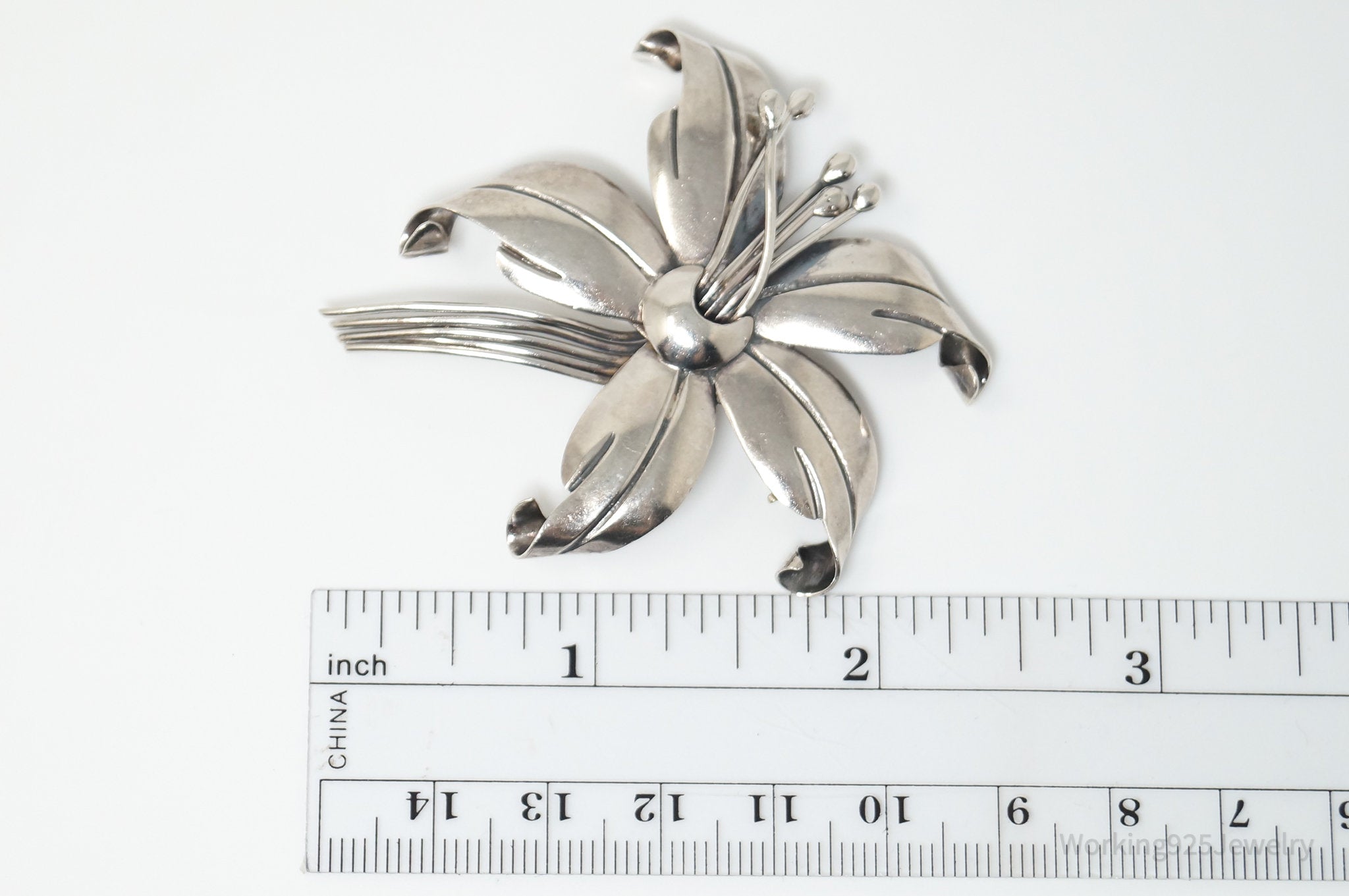 Large Vintage Maricela Tasco Floral Flower Sterling Silver Brooch Pin