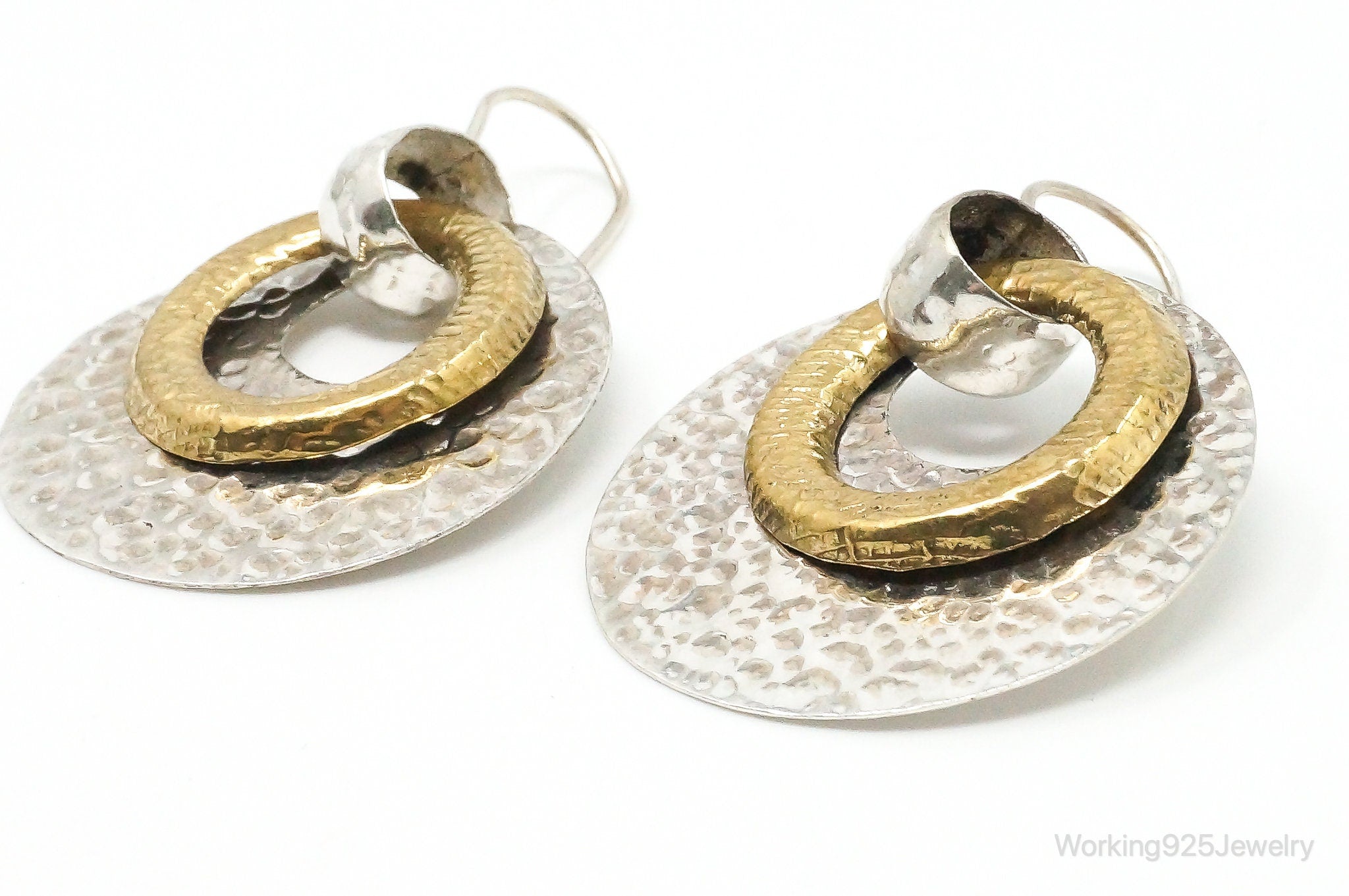 Vintage Brass Sterling Silver Hammered Style Earrings