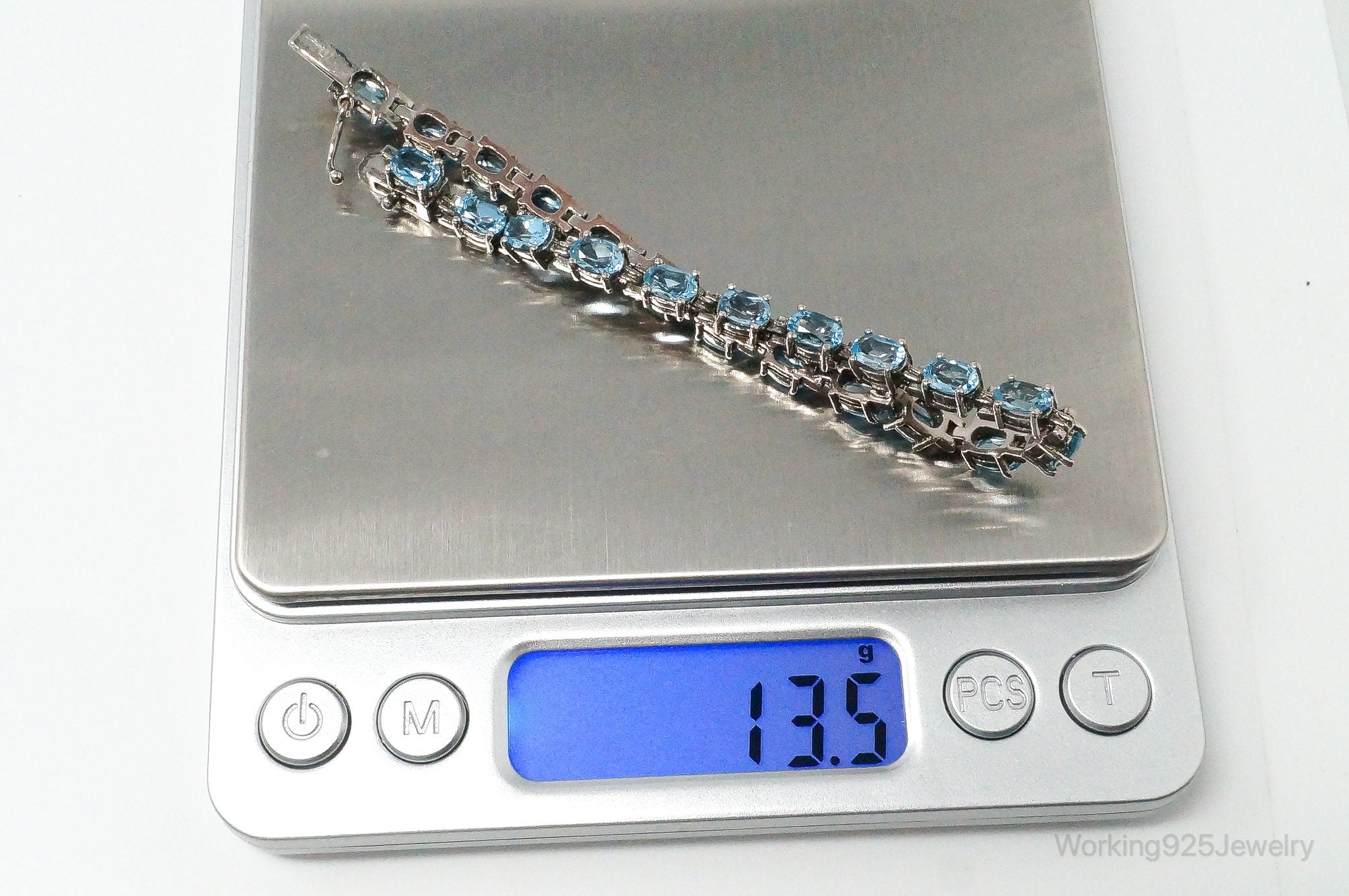 Vintage Designer ALX Blue Topaz Sterling Silver Tennis Bracelet