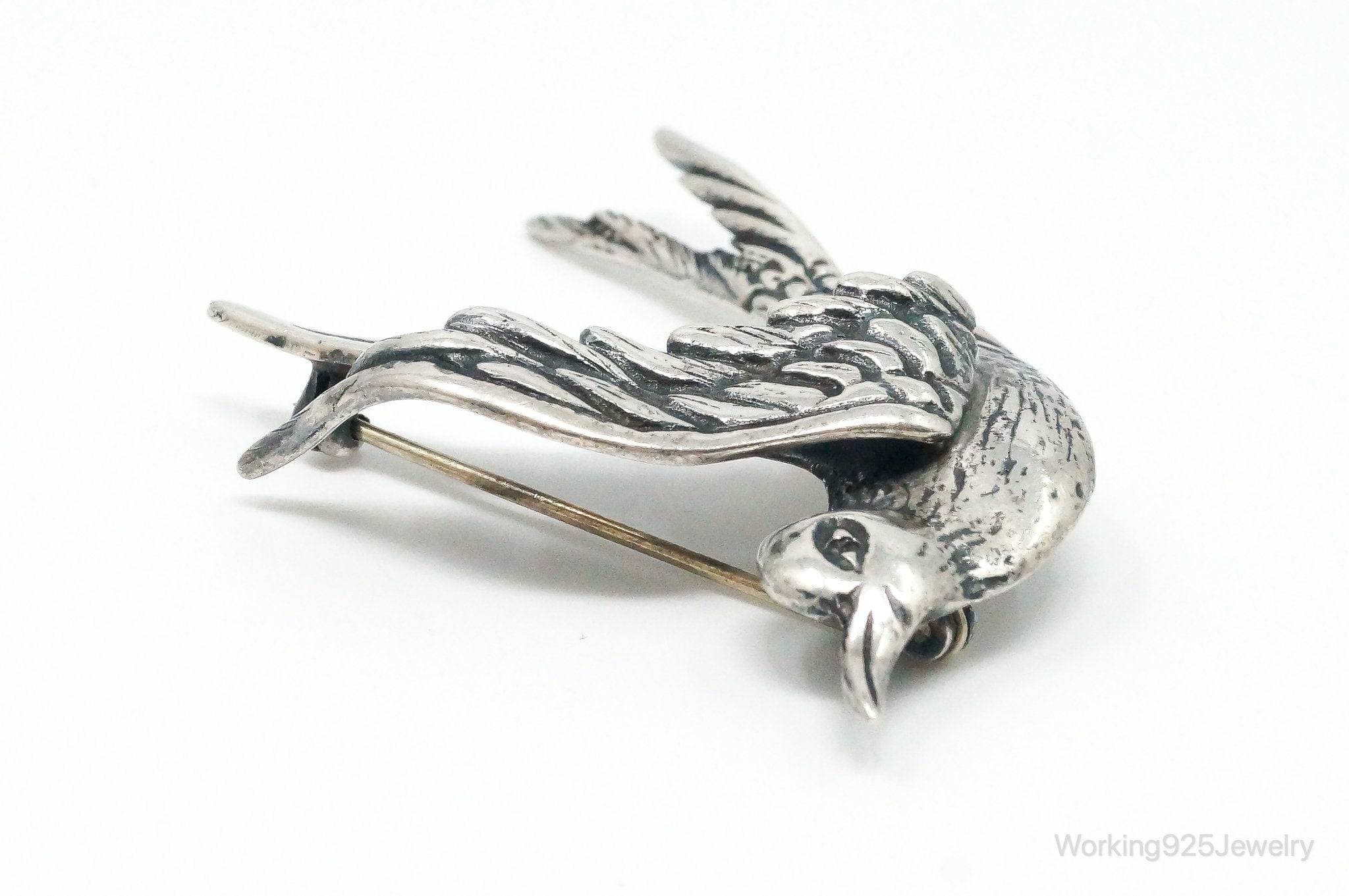 Rare Large Vintage Designer DUNEZ Bird Sterling Silver Brooch Pin