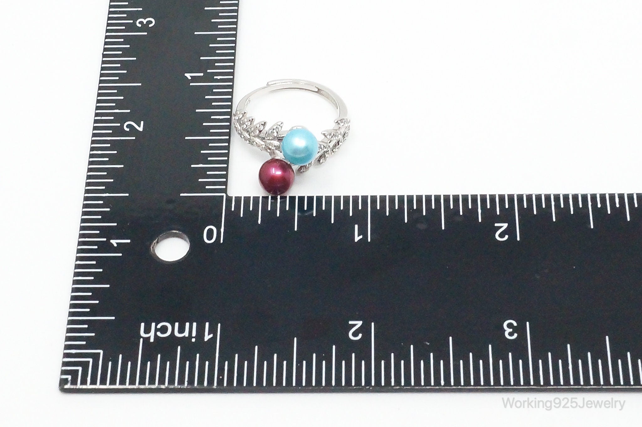 Lab Pearls Cubic Zirconia Sterling Silver Ring Size - 6.25 Adjustable