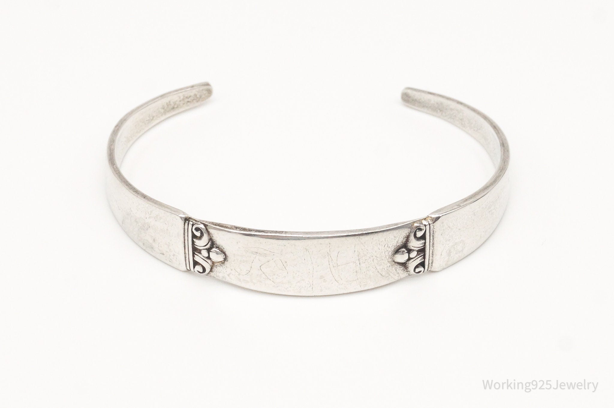 Antique Initials Name Plate Sterling Silver Cuff Bracelet