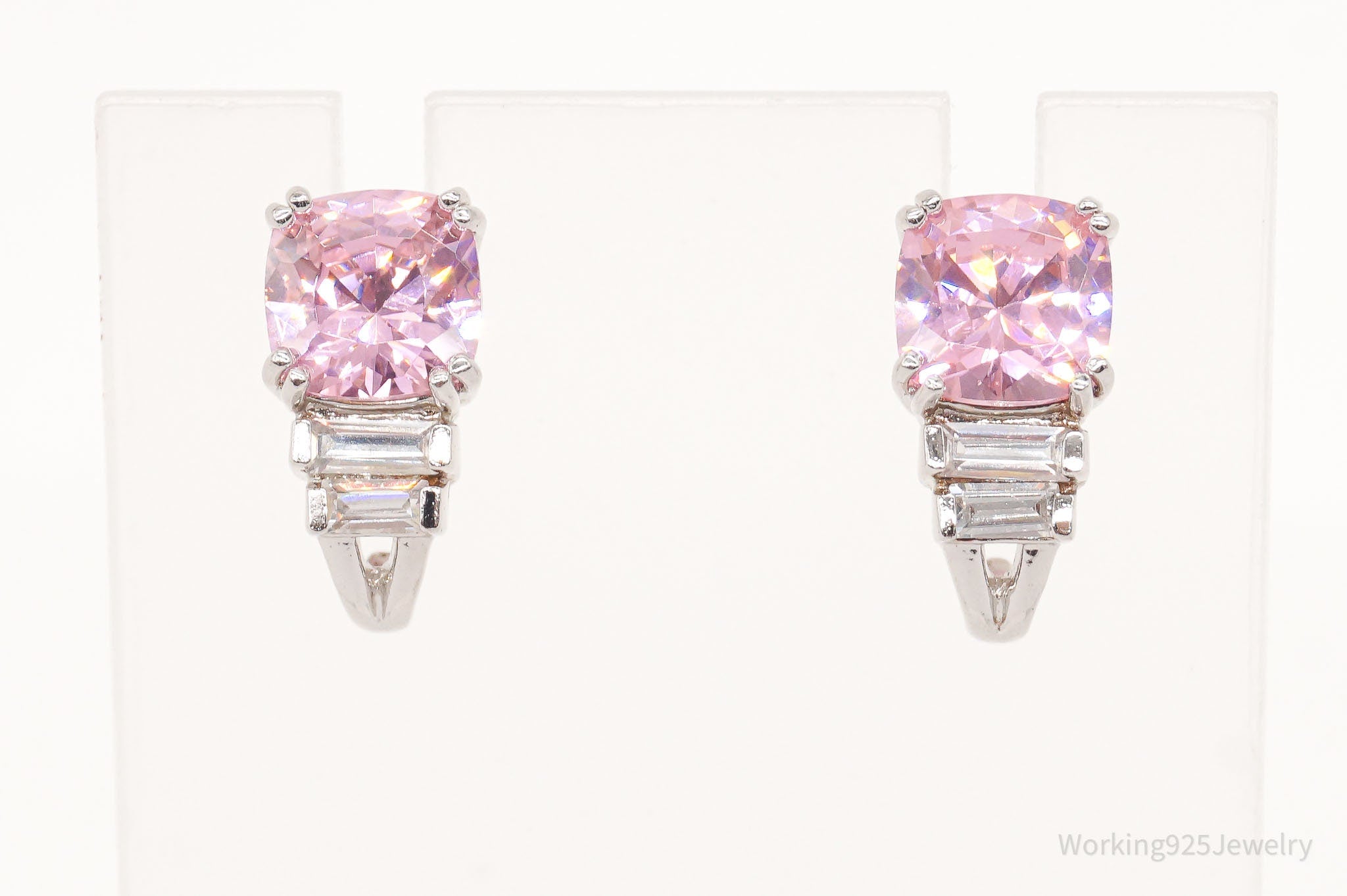 Ross Simons Pink & White Cubic Zirconia Sterling Silver Earrings