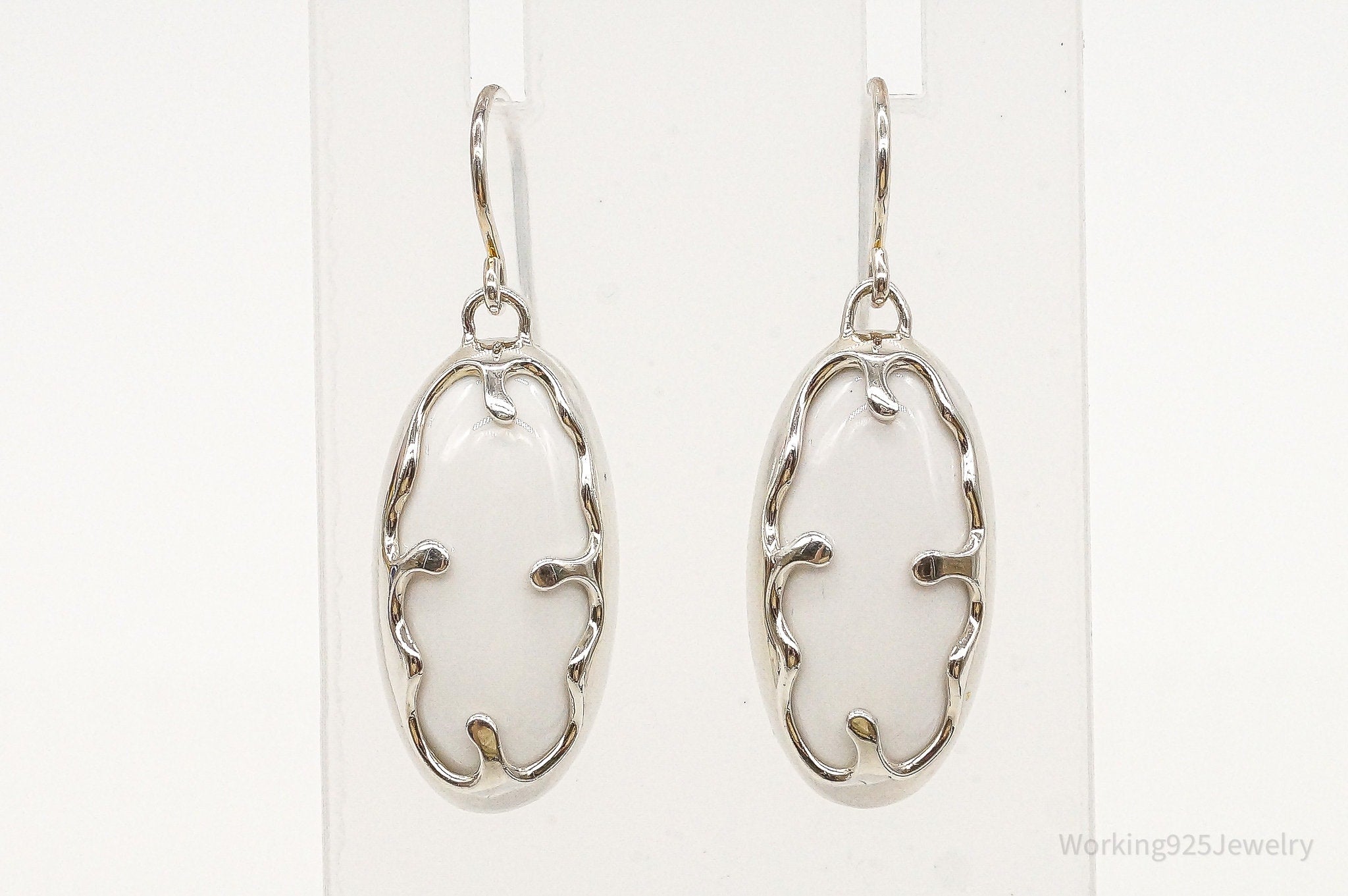 Designer RLM Studio White Agate Brass Sterling Silver Earrings