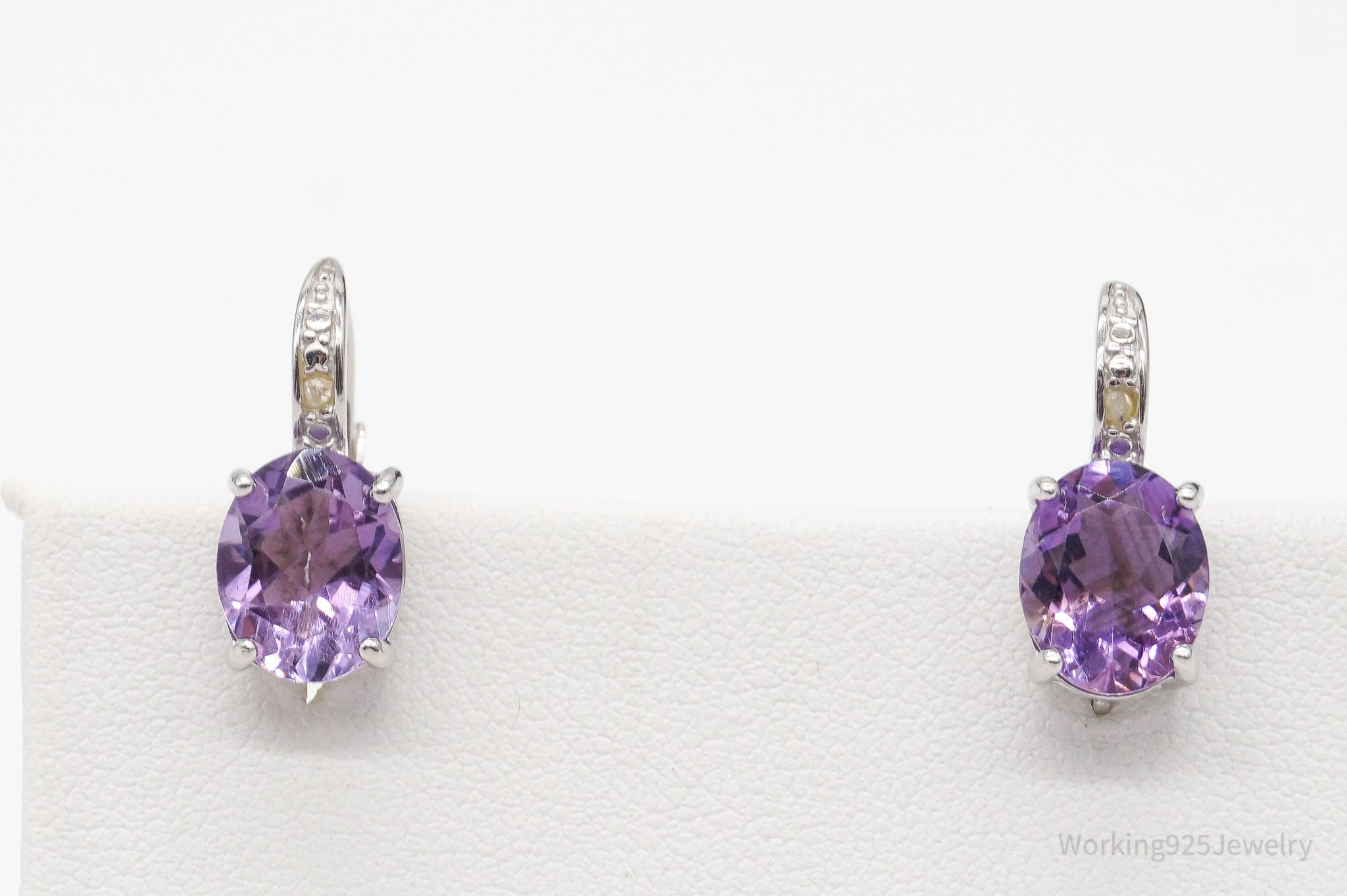 Vintage Designer DBJ Amethyst Diamond Sterling Silver Earrings