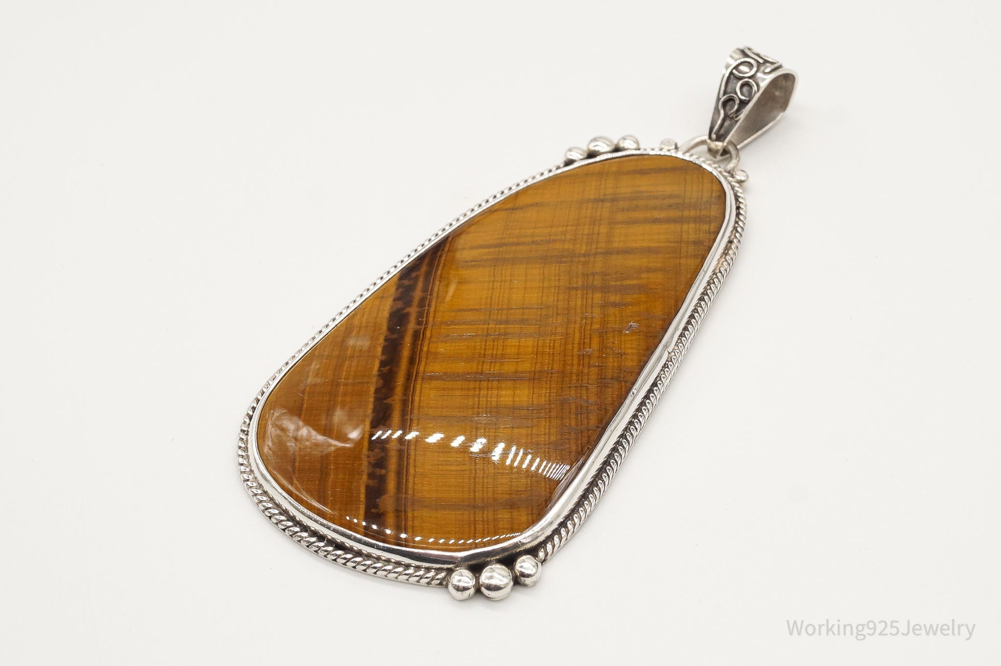 Vintage Designer OBSIDIAN Large Tigers Eye Sterling Silver Pendant