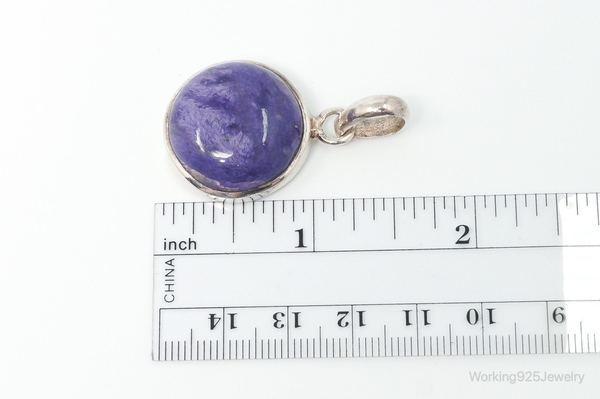 Vintage Designer Sj Large Purple Gemstone Sterling Silver Necklace Pendant