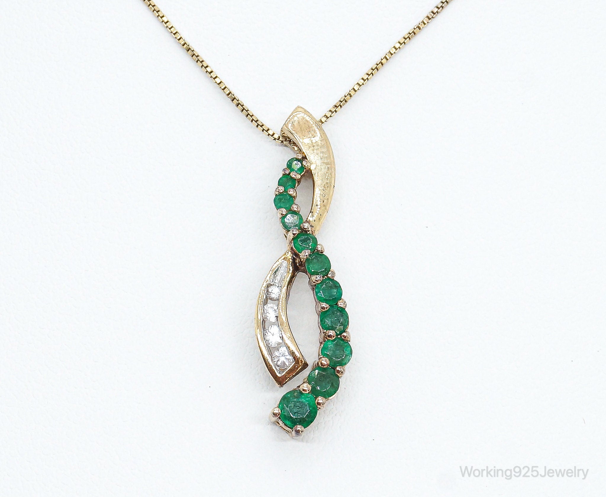 Designer Emerald Cubic Zirconia Gold Vermeil Sterling Silver Necklace