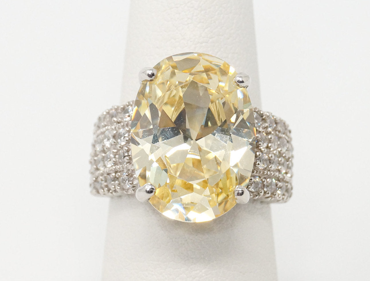 Vintage Designer CFJ Citrine CZ Sterling Silver Statement Ring - Sz 7