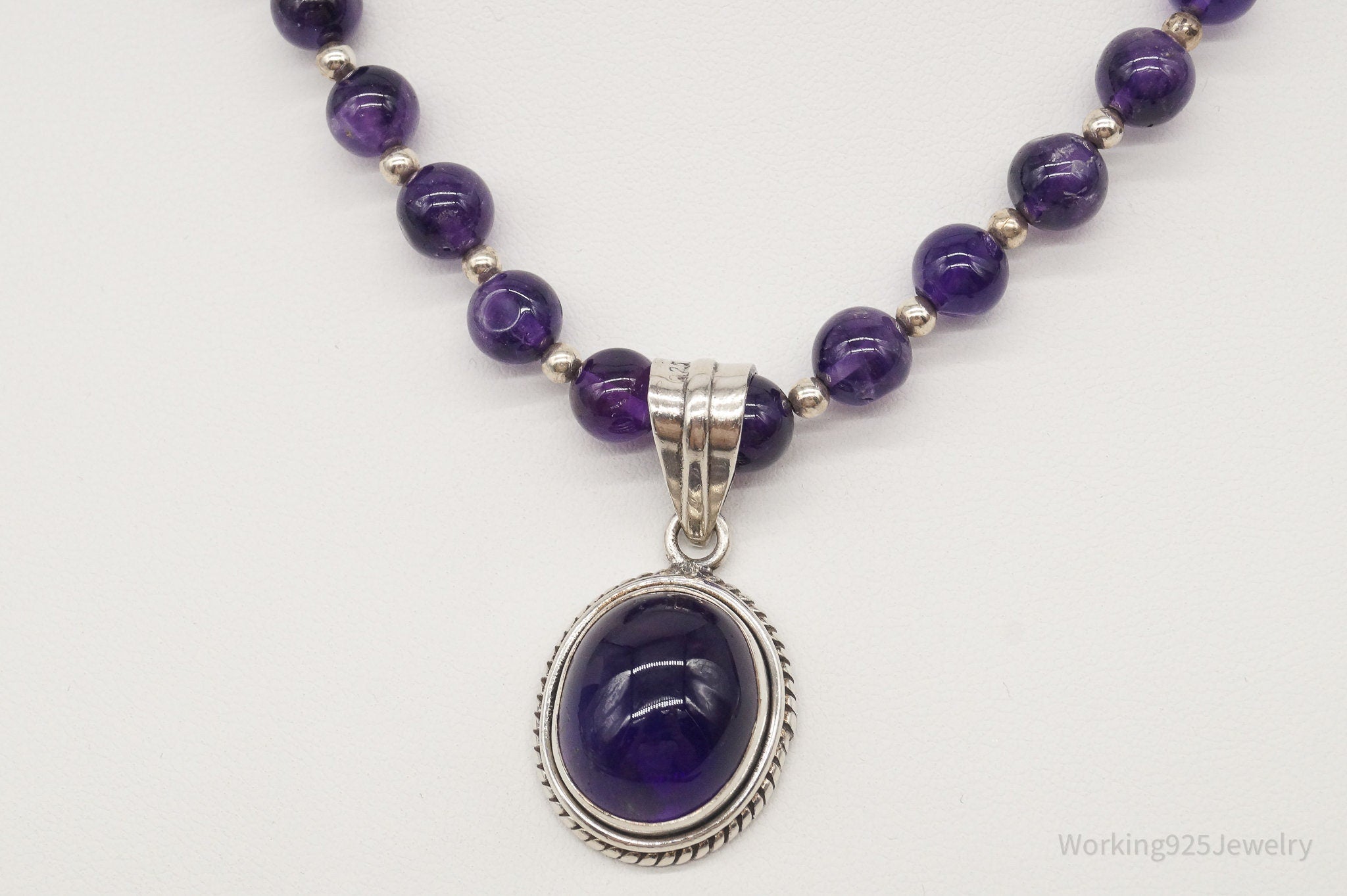 Vintage Amethyst Bead Sterling Silver Necklace