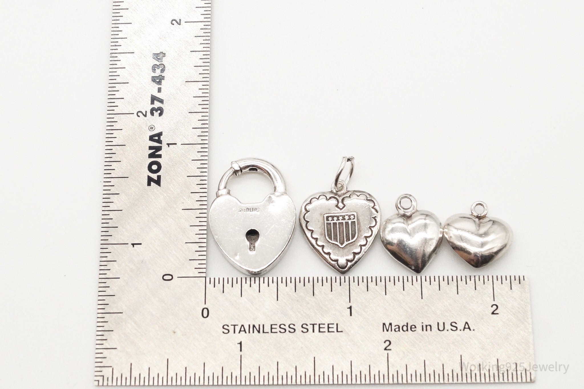 Antique Puffy Hearts Sterling Silver Charms Set Lot