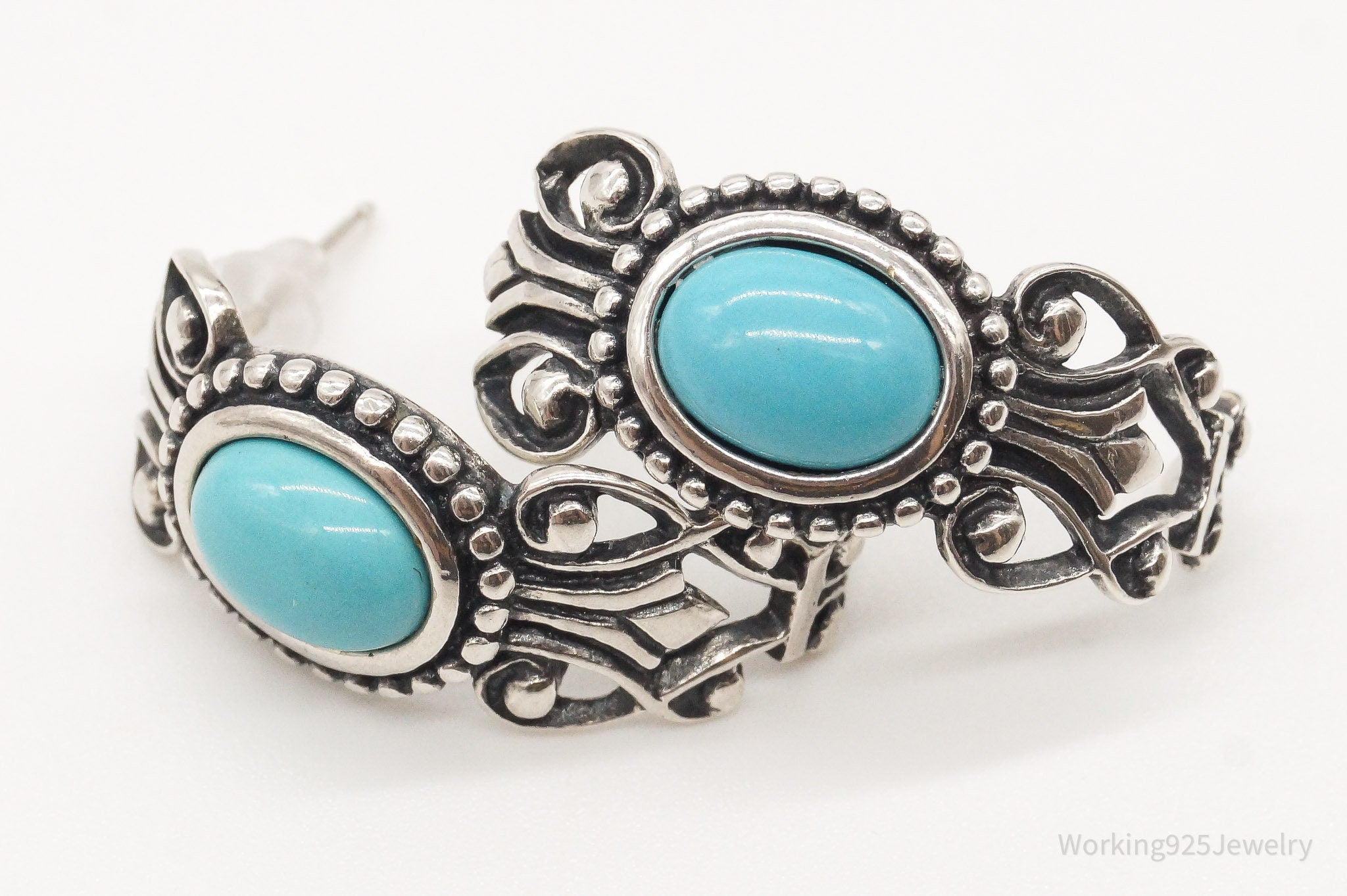 Vintage Avon Blue Turquoise Sterling Silver Hoop Earrings