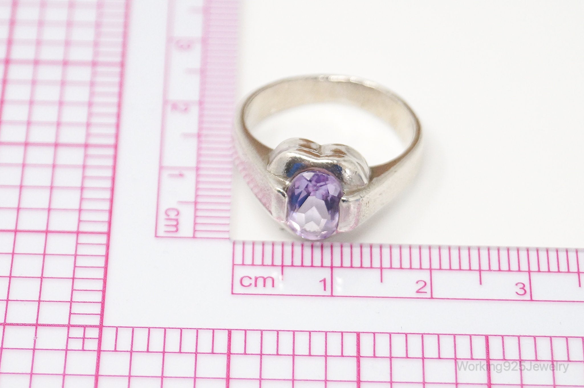 Vintage Amethyst Modernist Style Sterling Silver Ring Size 7