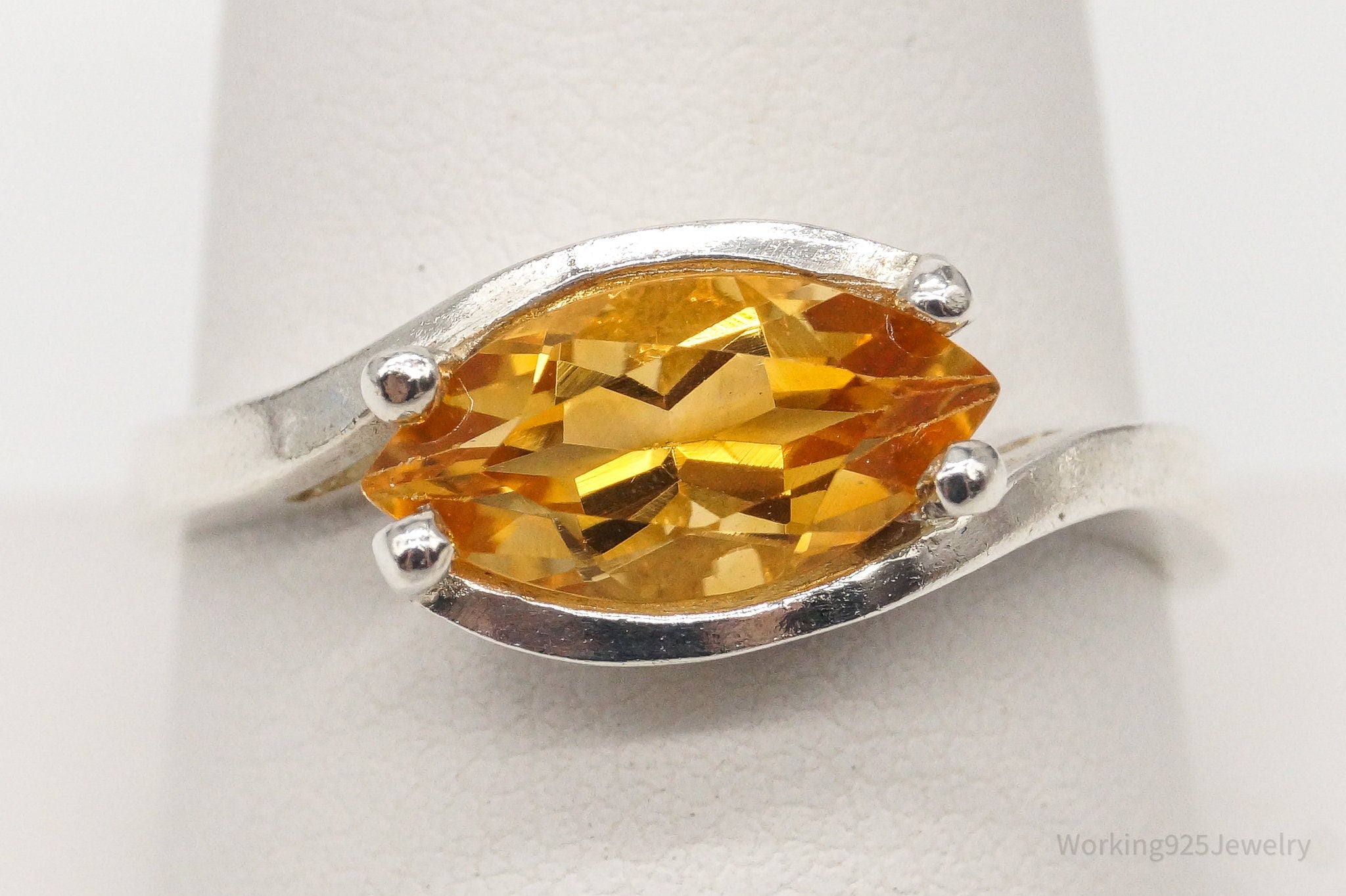 Vintage Large Citrine Sterling Silver Ring - Size 10