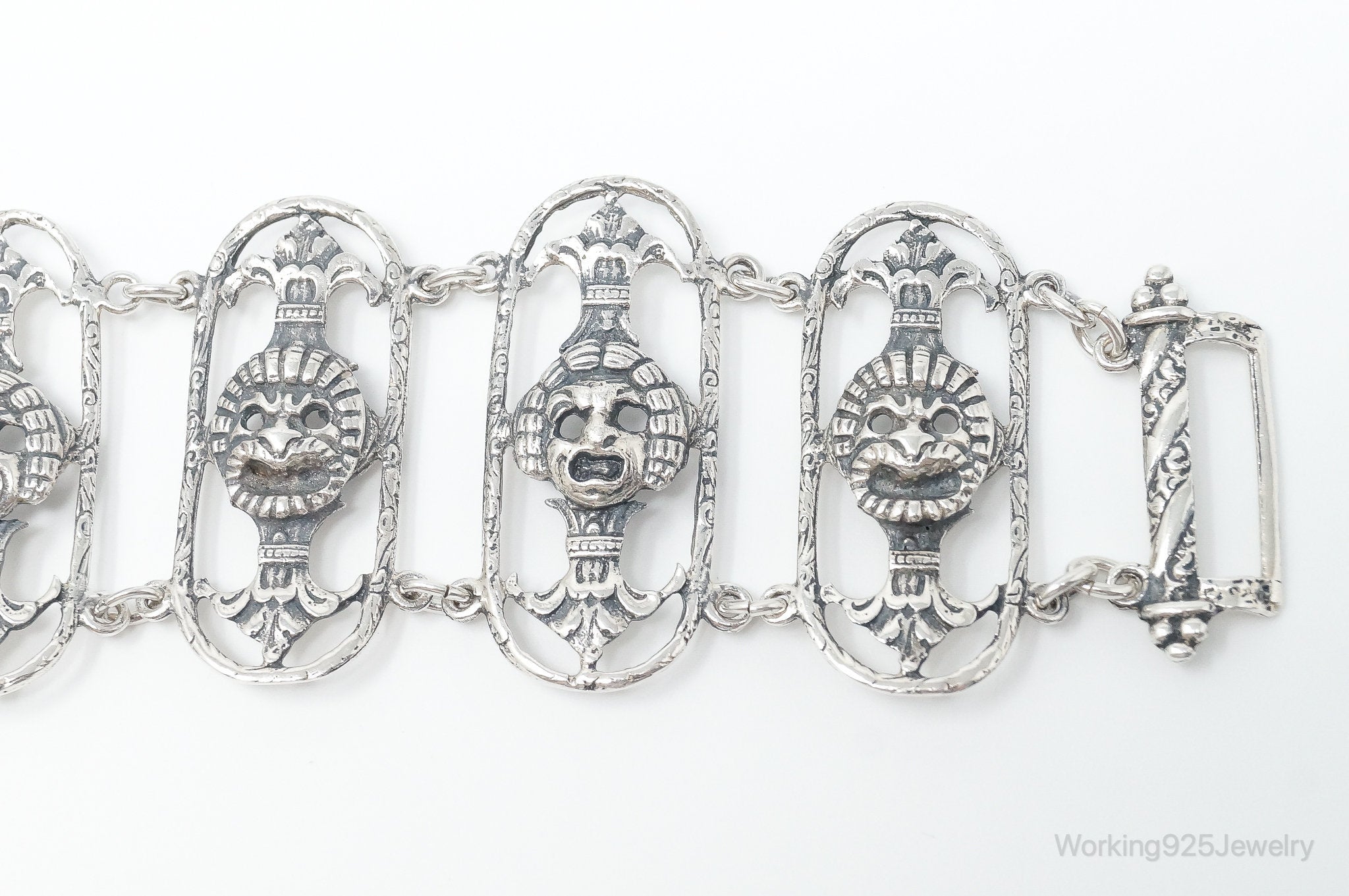 Antique Mask Sterling Silver Panel Bracelet