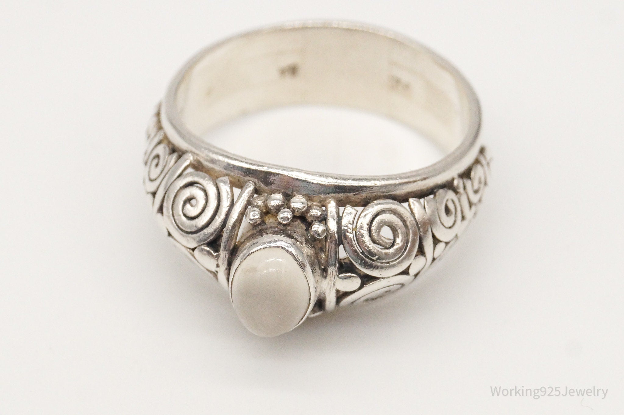 Vintage Designer BA Suarti White Moonstone Sterling Silver Ring - Size 8.5