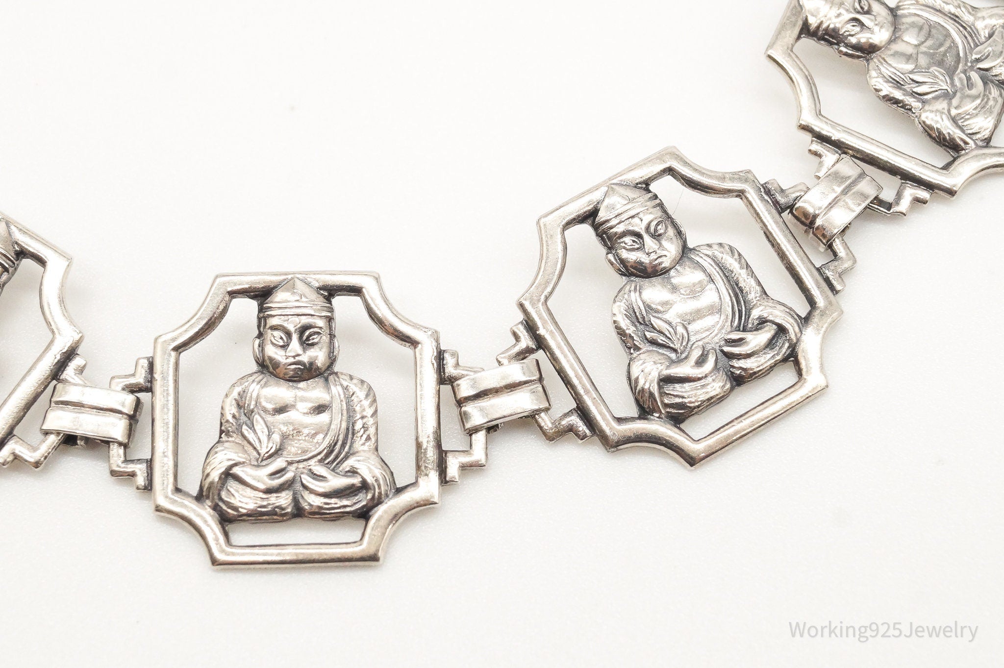 Antique Buddhas Openwork Sterling Silver Bracelet