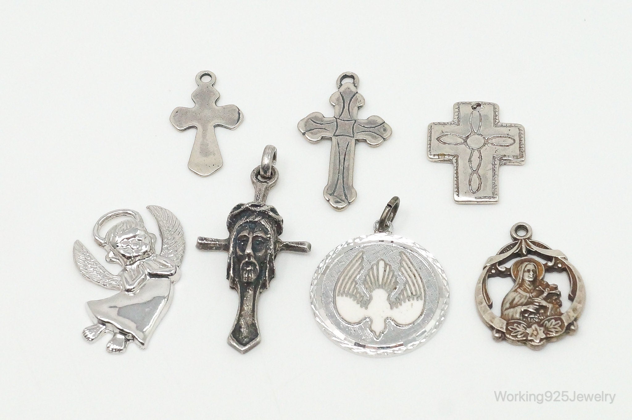 Vintage Crosses & Prayer Sterling Silver Charms Lot