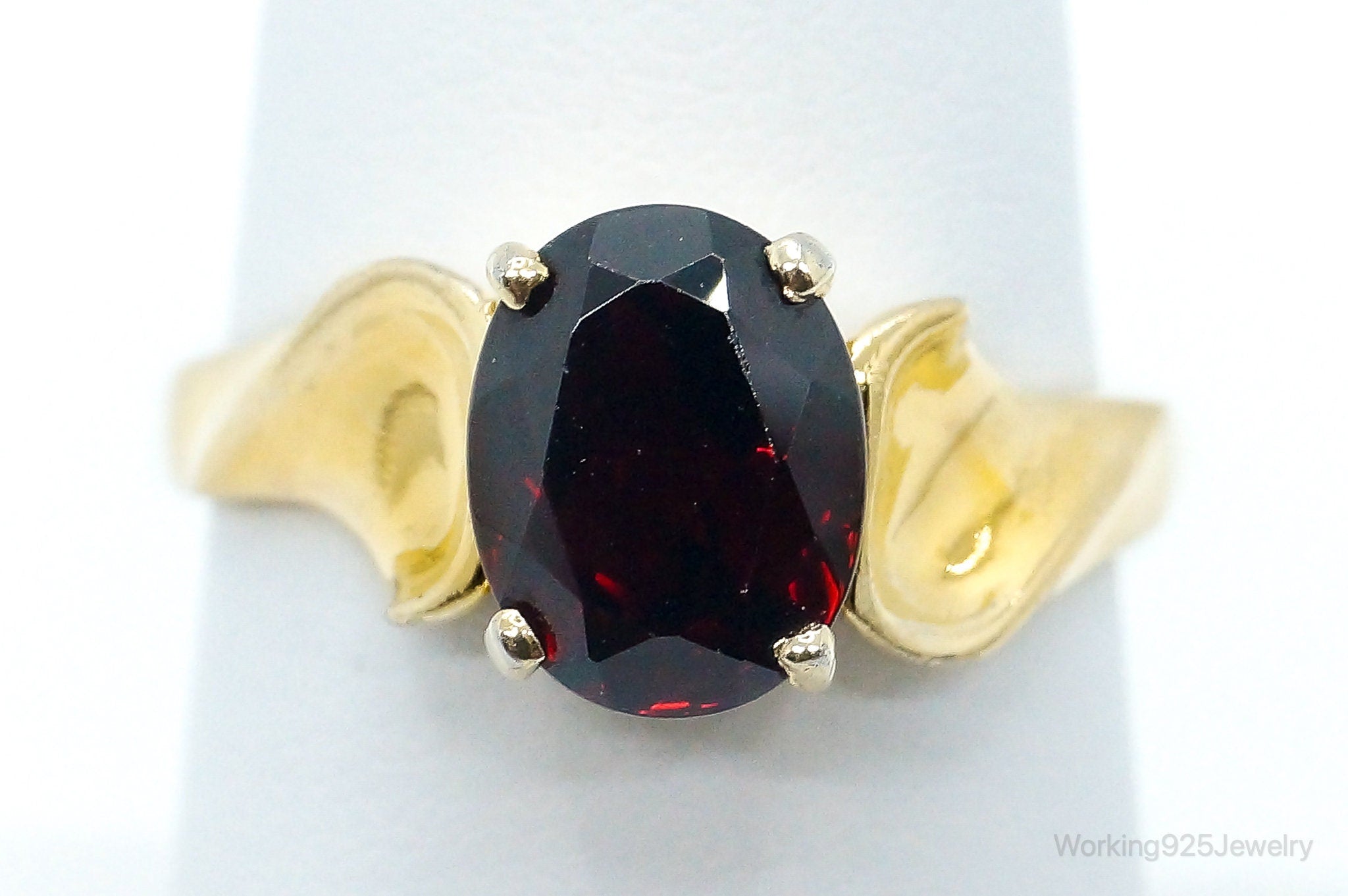 Vintage Garnet Gold Vermeil Sterling Silver Ring - Size 7