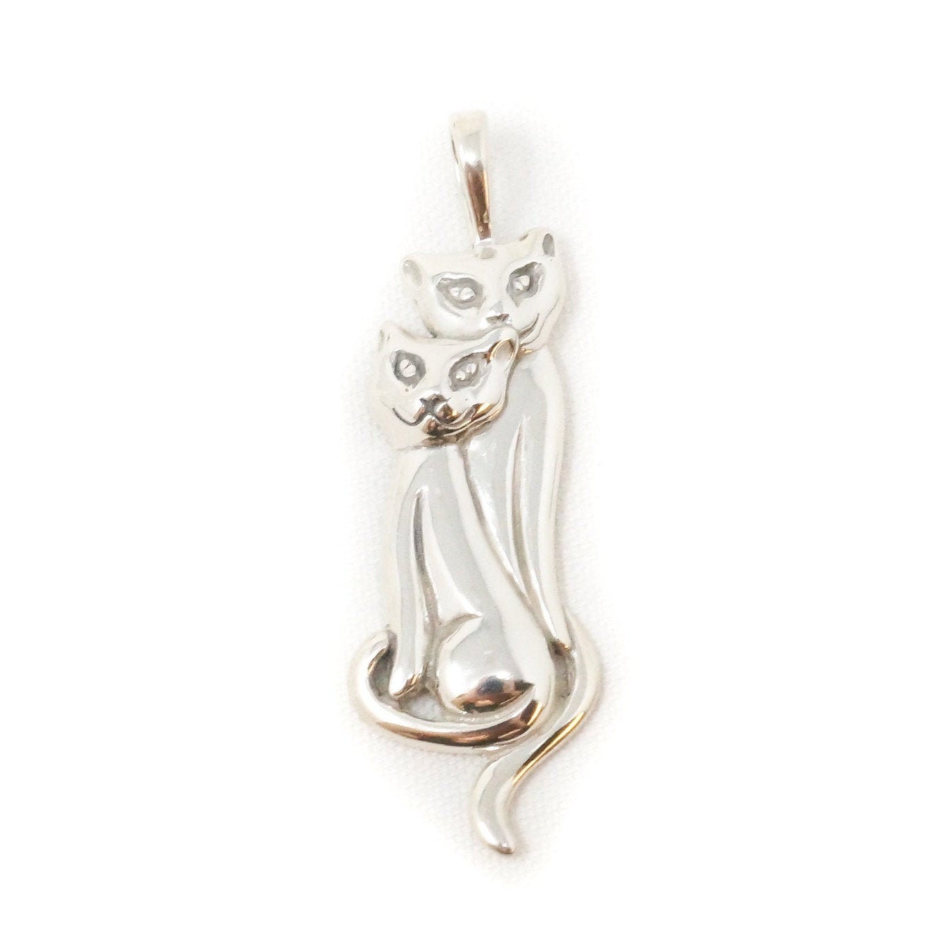 Vintage Designer KABANA Kittens Cats Sterling Silver Necklace Pendant