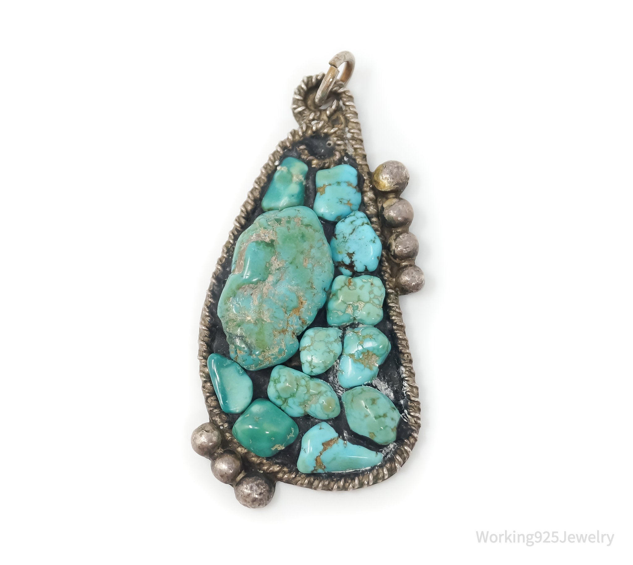 Vintage Handmade Native American RC Turquoise Sterling Silver Pendant