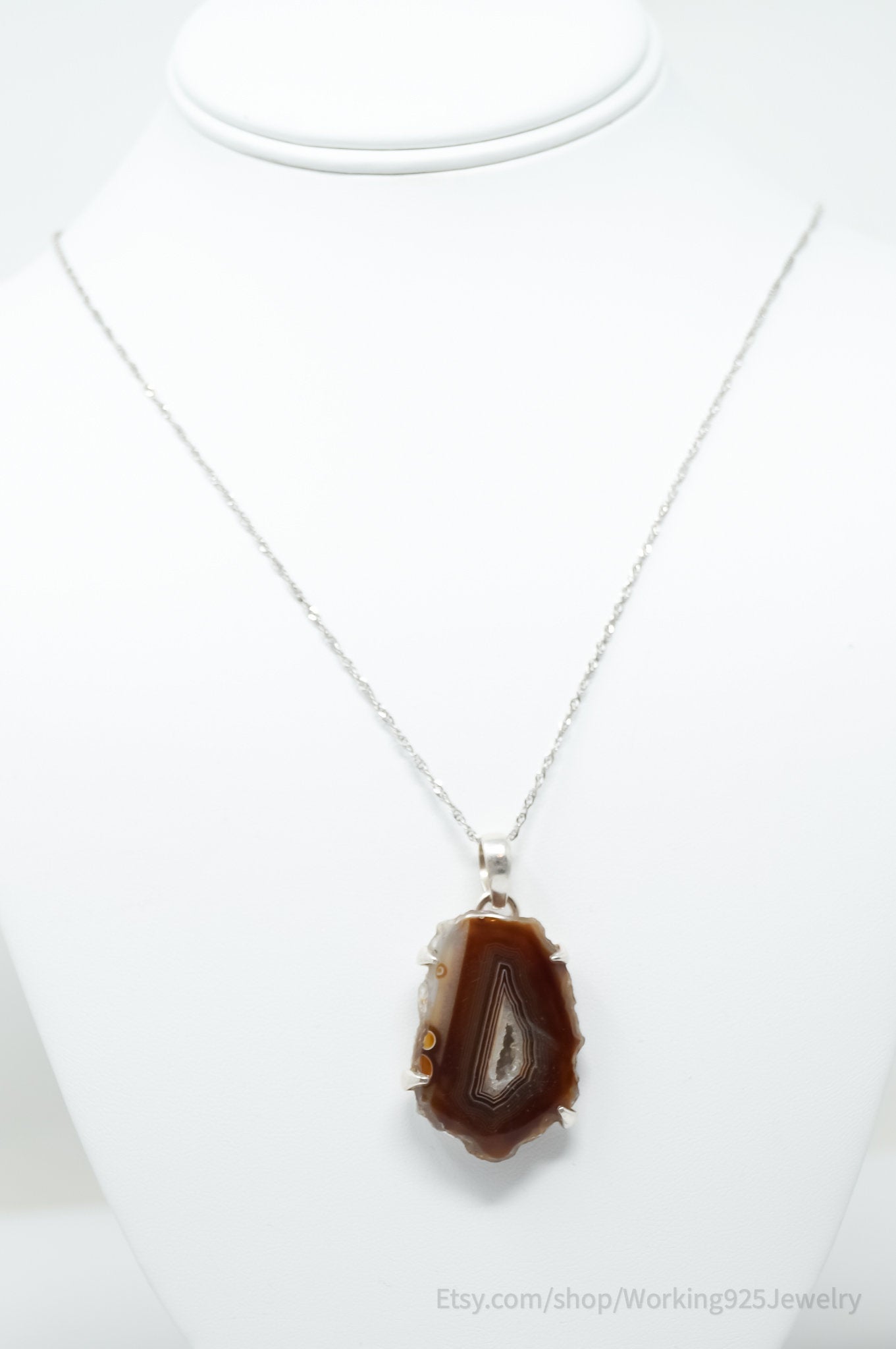 Vintage Large Brown Crazy Lace Agate Sterling Silver Necklace