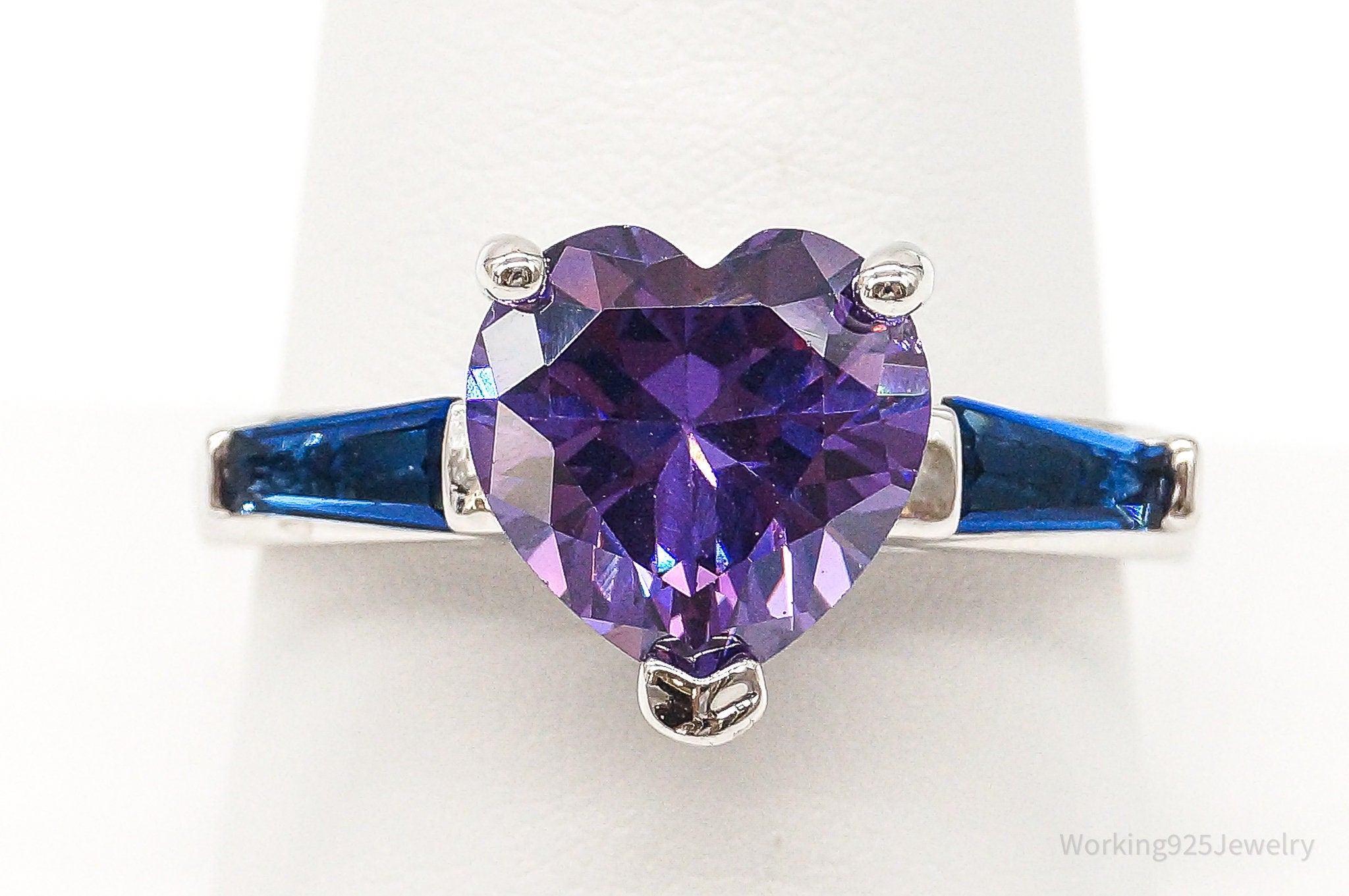 Amethyst Heart Lab Sapphire Sterling Silver Ring - Size 9.75