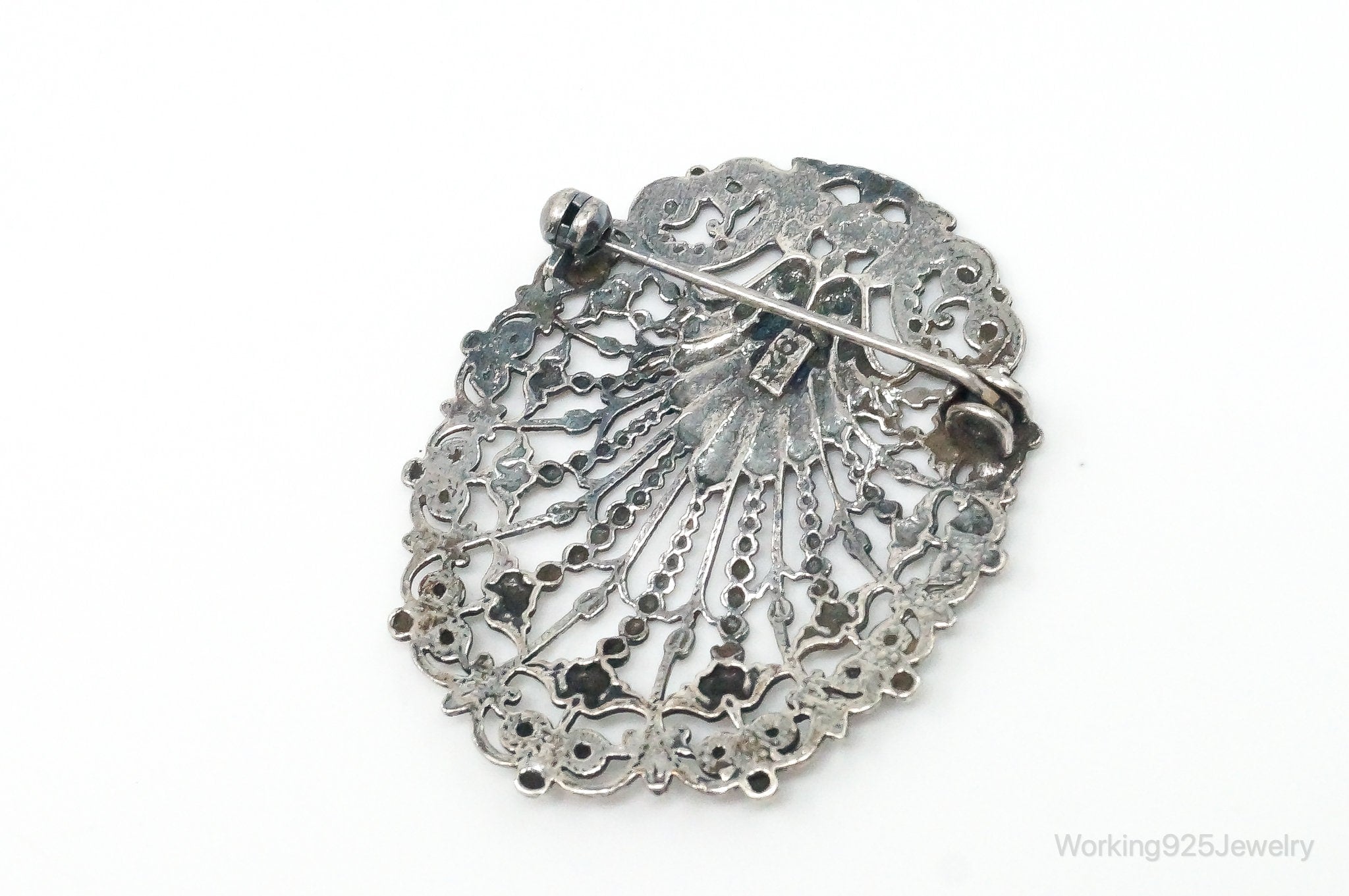 Antique Art Nouveau Floral Motif Sterling Silver Brooch Pin