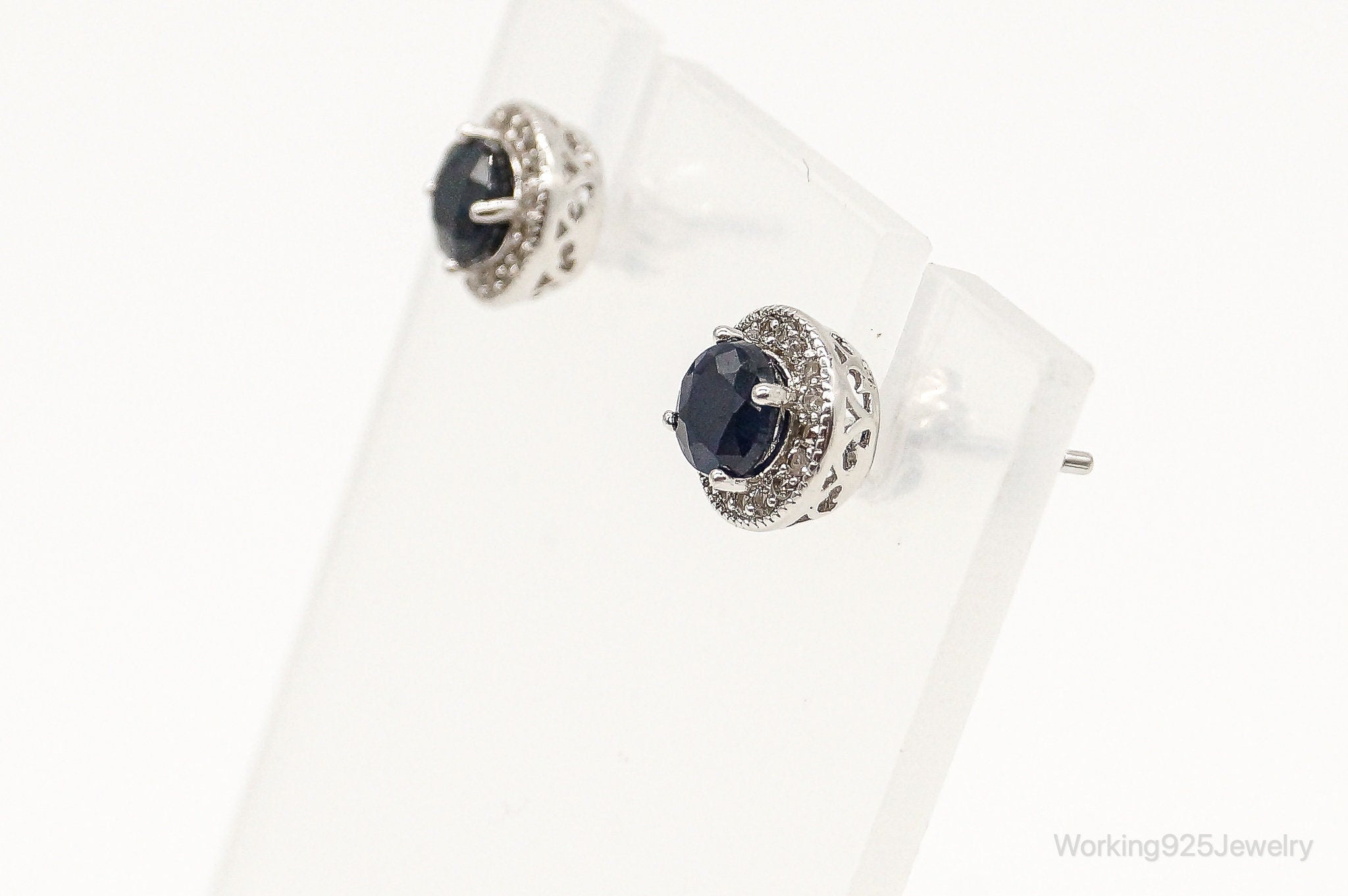 Designer SJM Sapphire Cubic Zirconia Sterling Silver Earrings