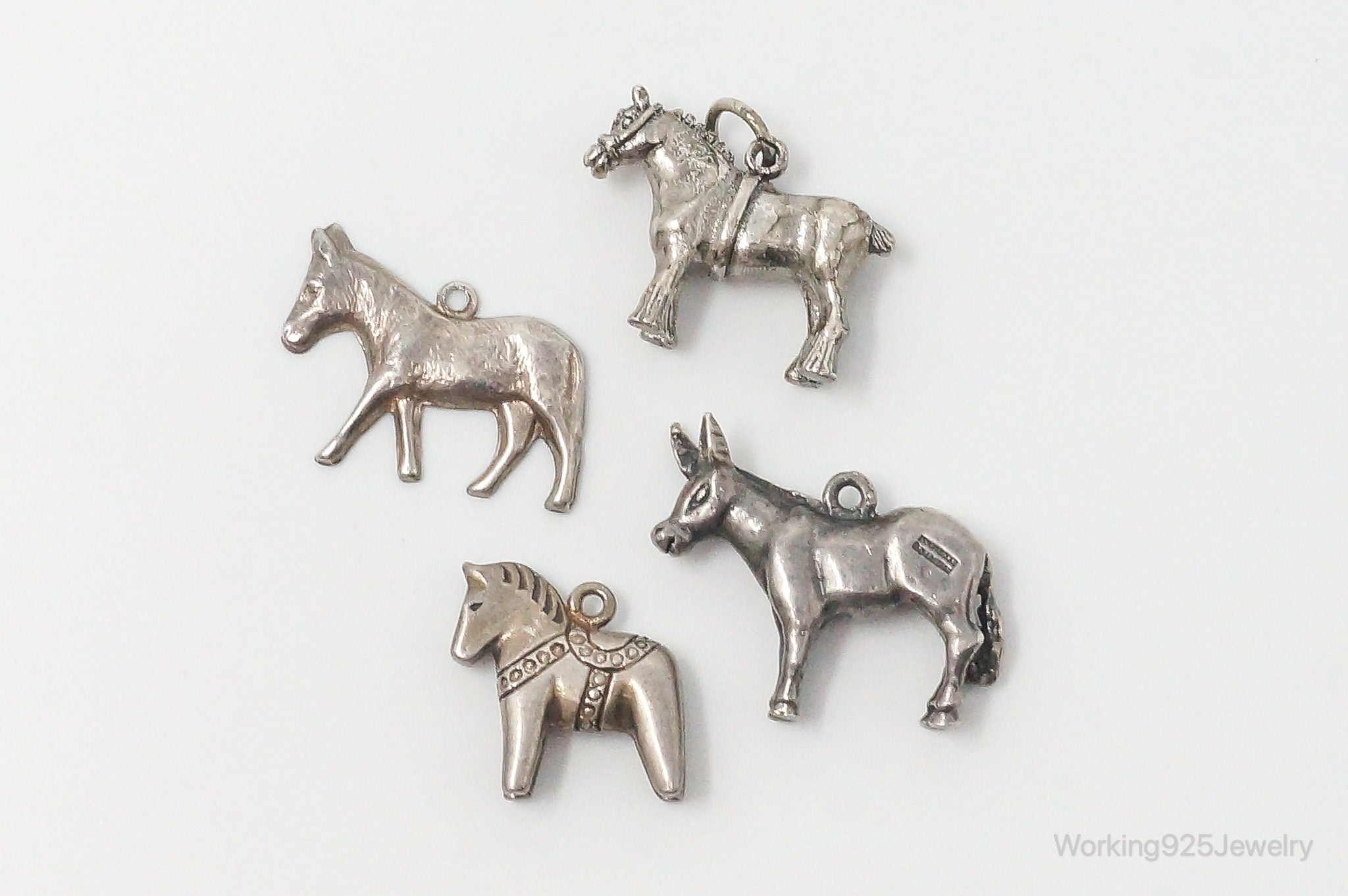 Vintage Antique Horses & Donkeys Sterling Silver Charms Lot