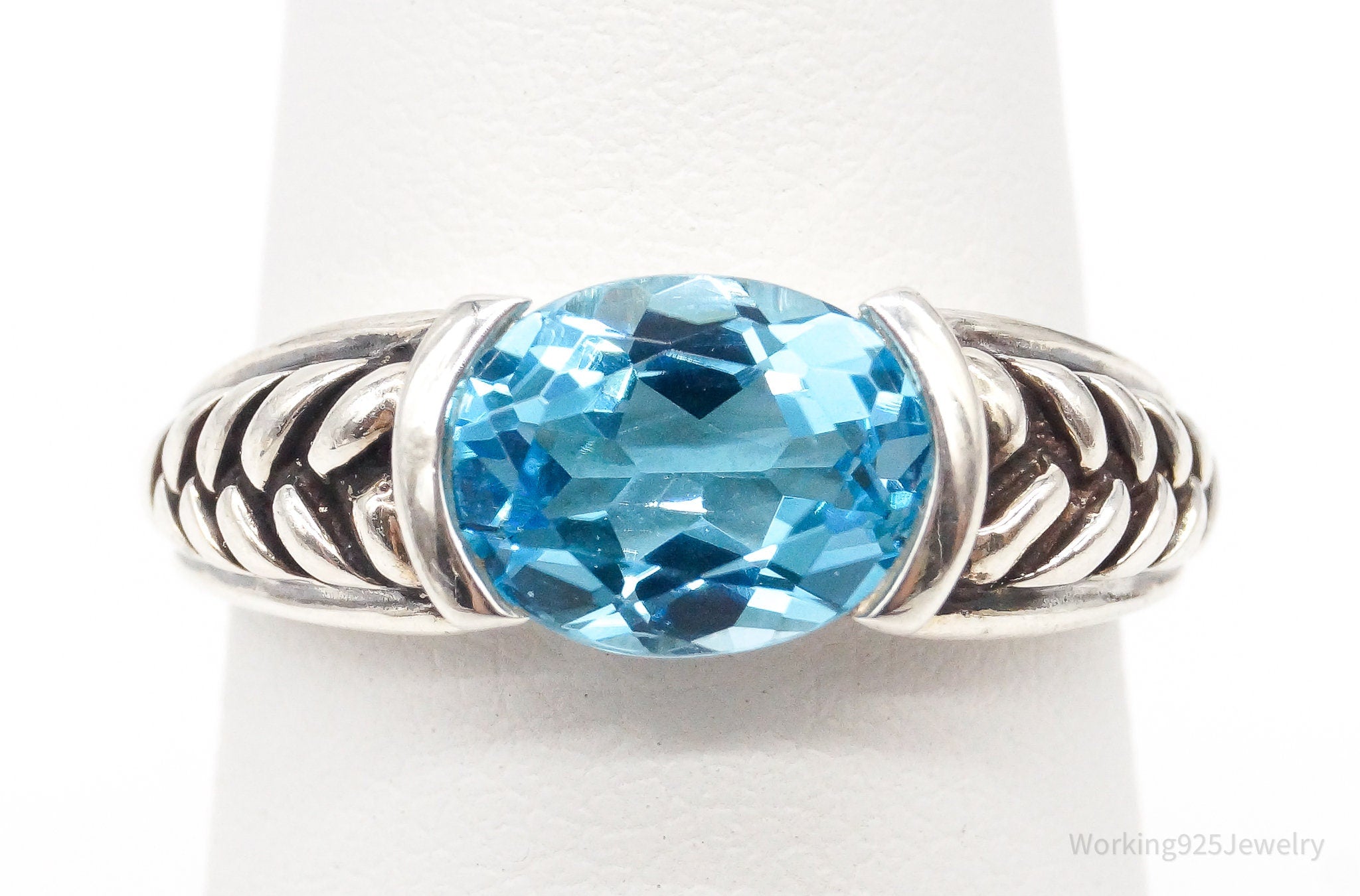 Vintage Blue Topaz Sterling Silver Ring - Size 6.25