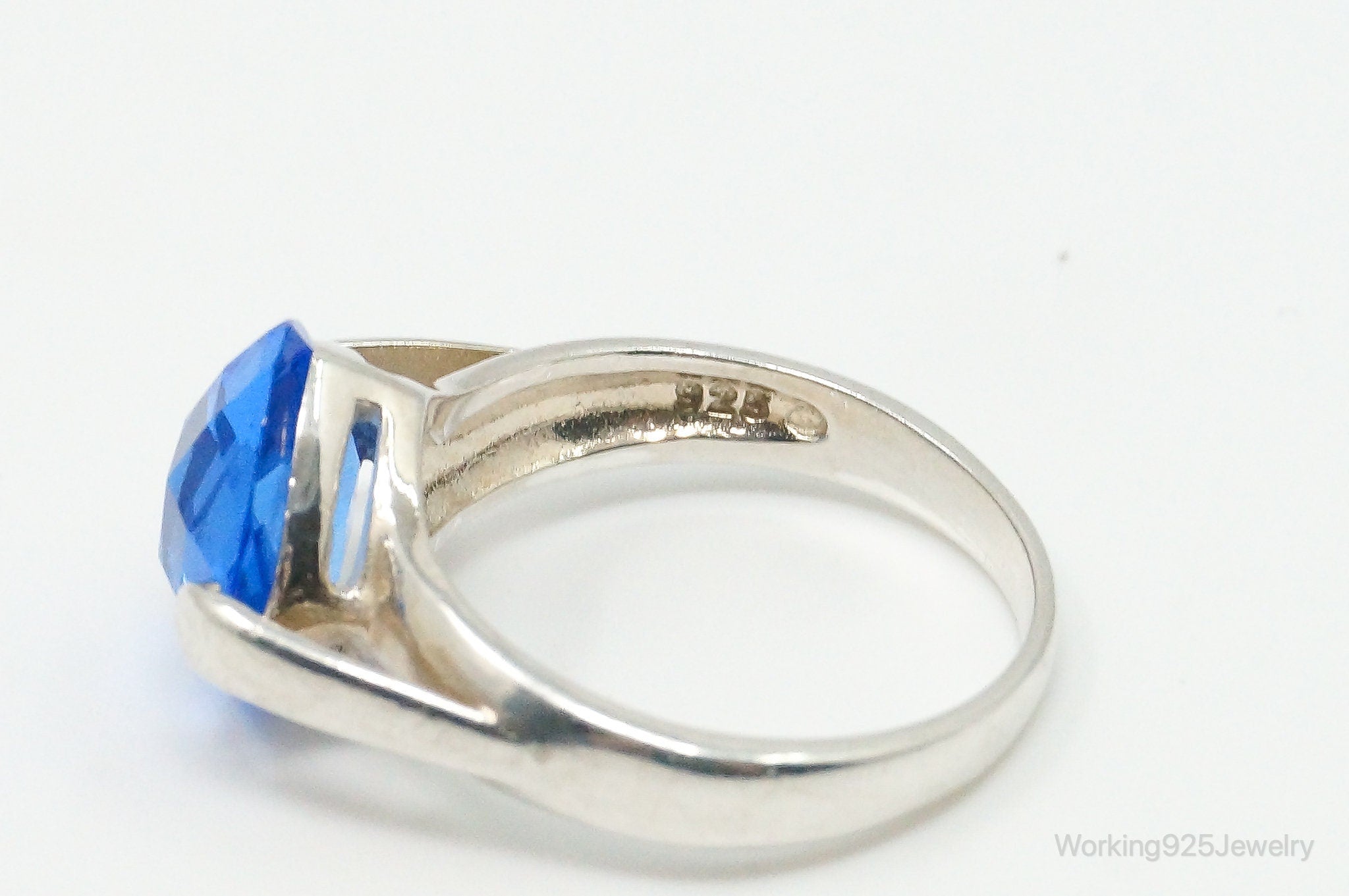 Vintage Blue Art Glass Modernist Sterling Silver Ring - Size 6