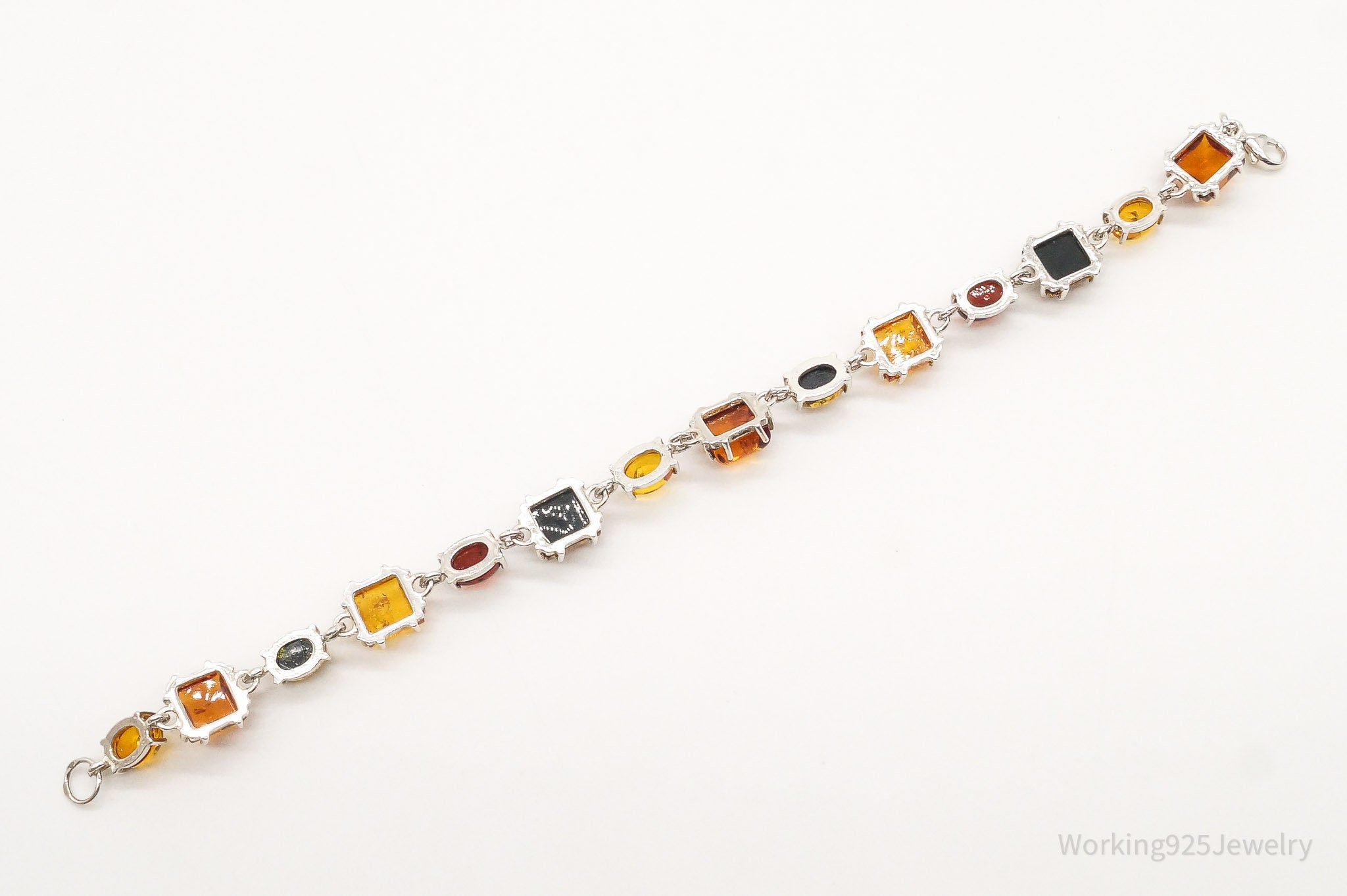 Vintage Amber Sterling Silver Bracelet